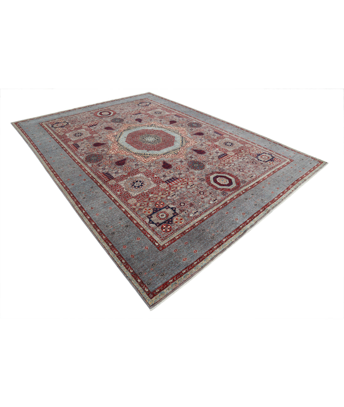 Mamluk 8'10'' X 11'10'' Hand-Knotted Wool Rug 8'10'' x 11'10'' (265 X 355) / Grey / Blue