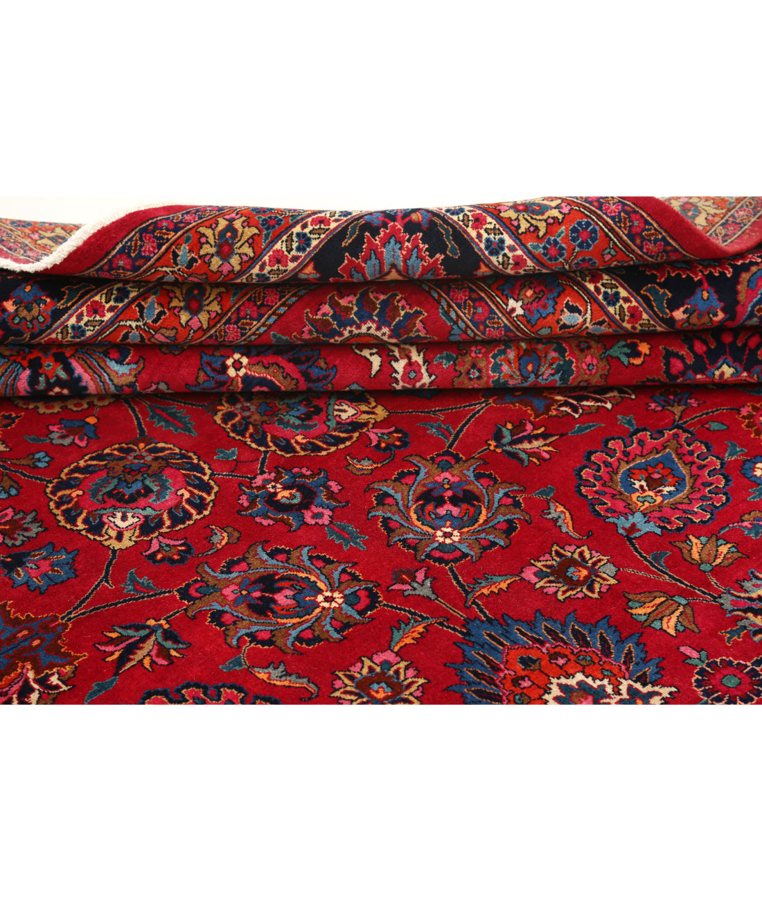 Mashad 10'11'' X 16'2'' Hand-Knotted Wool Rug 10'11'' x 16'2'' (328 X 485) / Burgundy / Blue