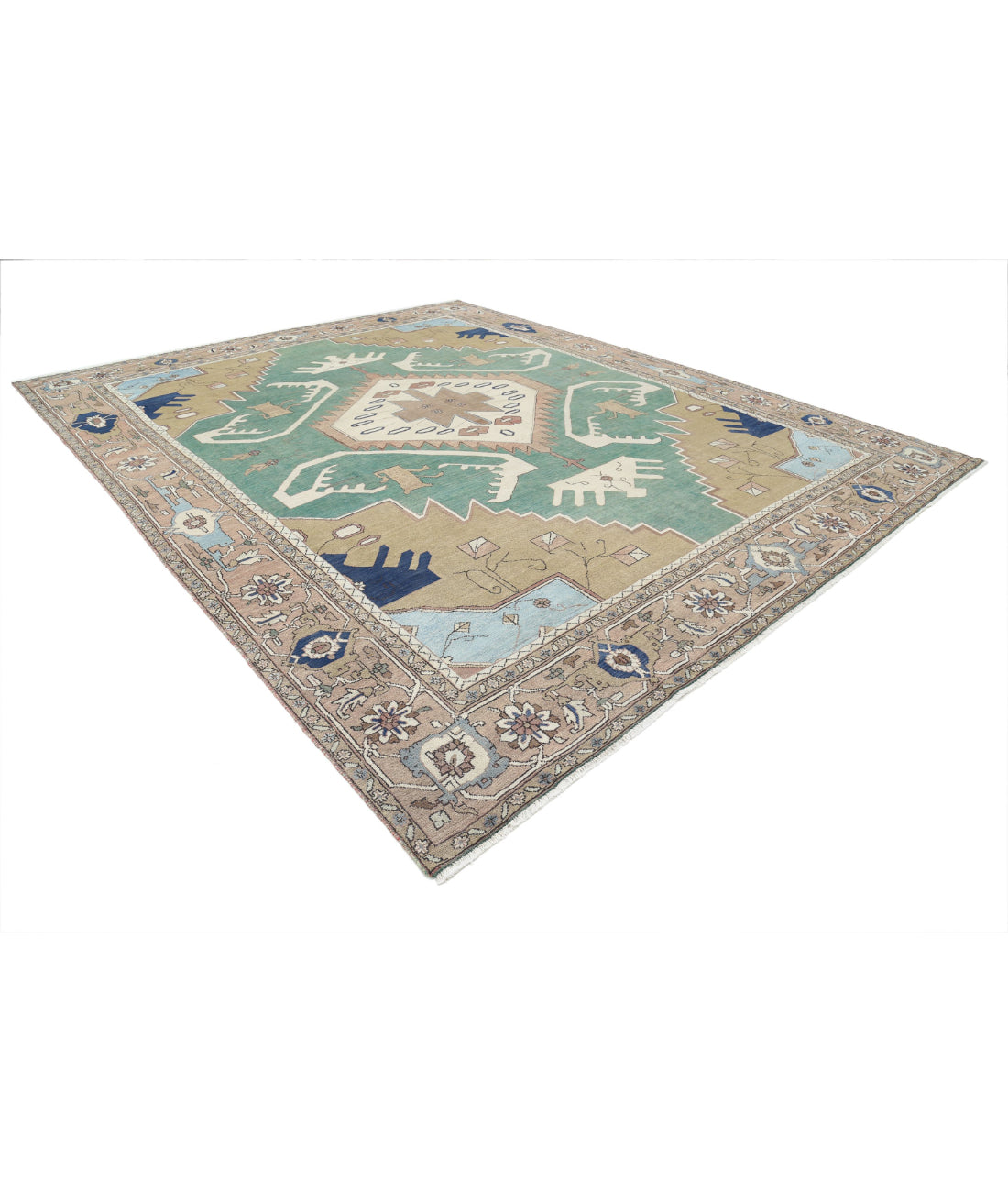 Heriz 11'10'' X 14'6'' Hand-Knotted Wool Rug 11'10'' x 14'6'' (355 X 435) / Green / Tan