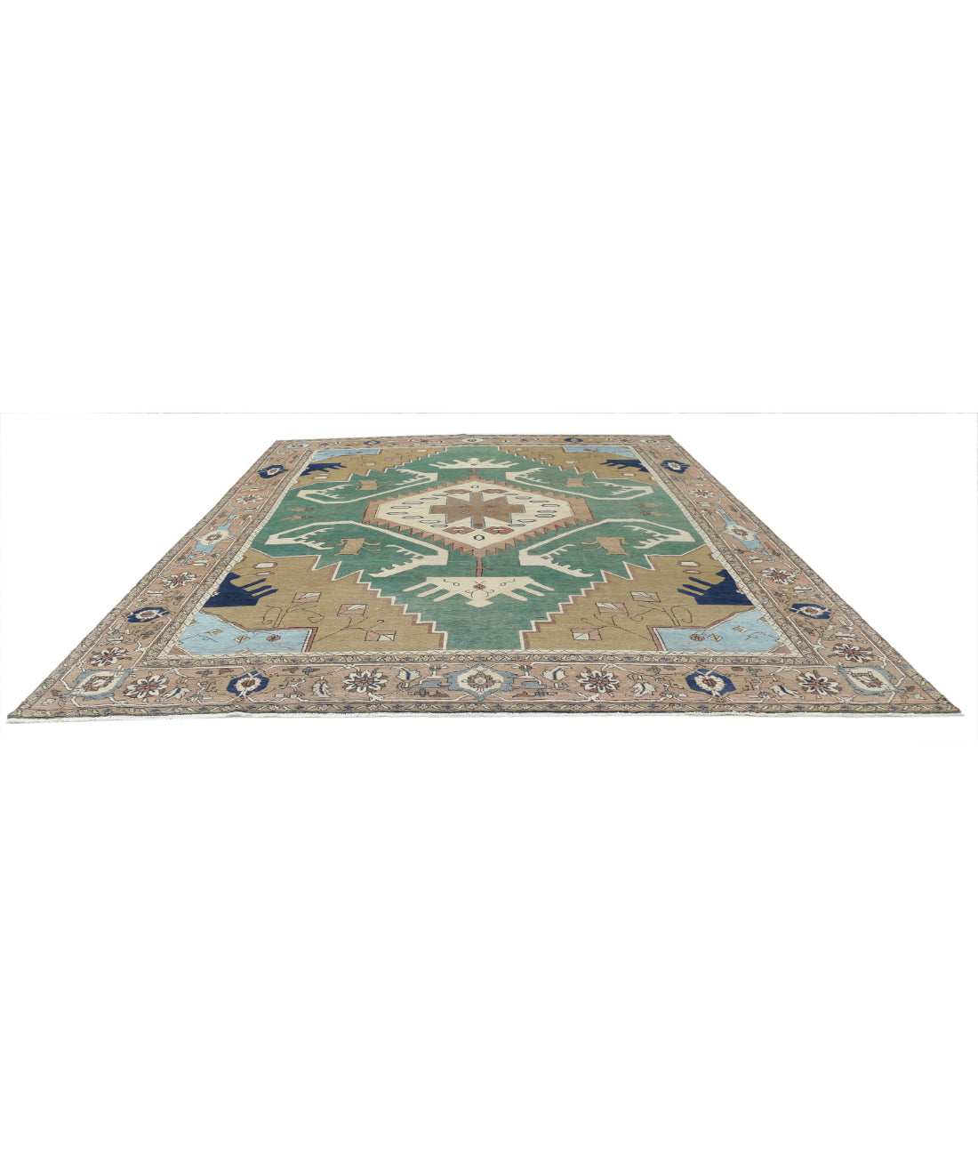 Heriz 11'10'' X 14'6'' Hand-Knotted Wool Rug 11'10'' x 14'6'' (355 X 435) / Green / Tan