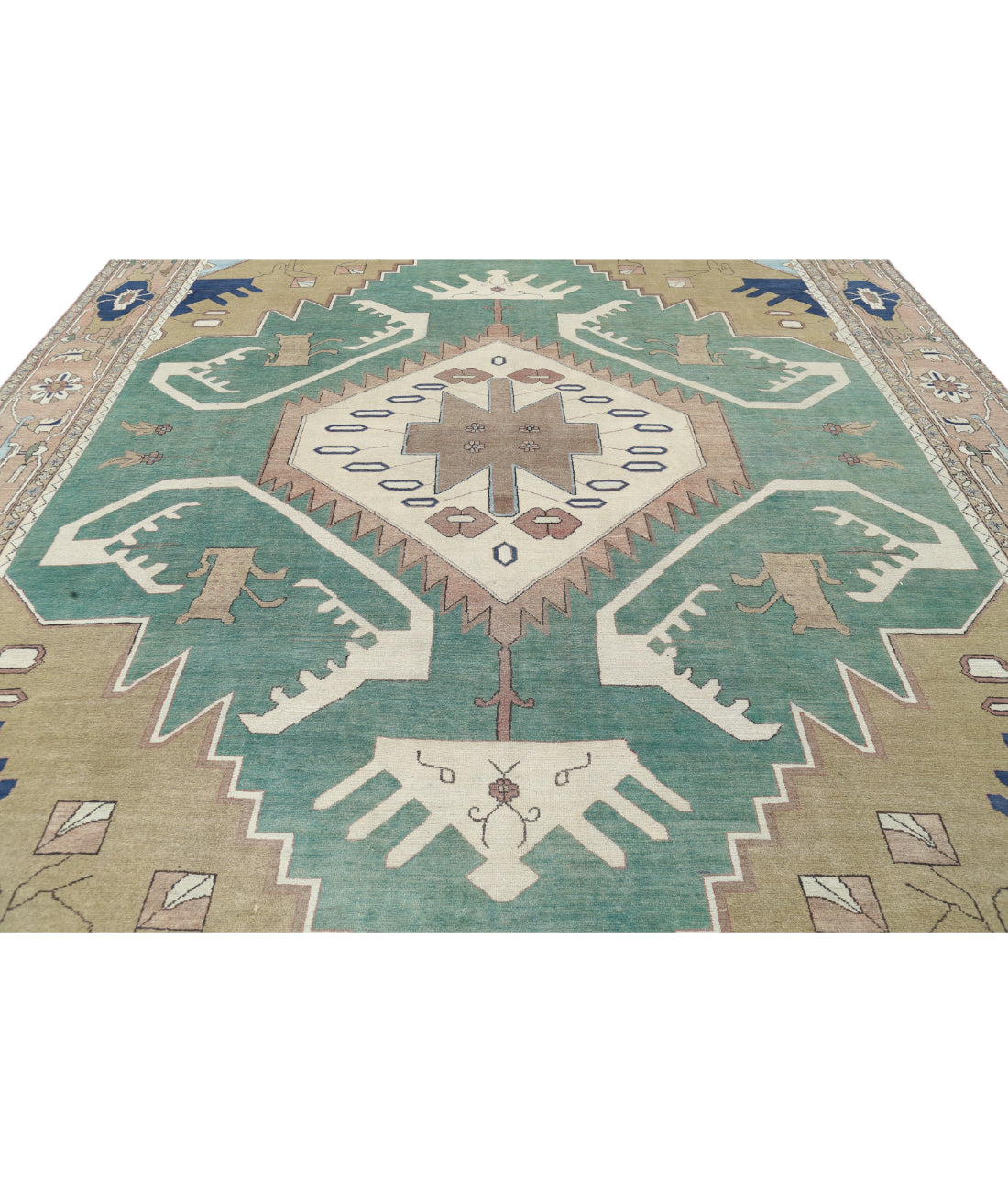 Heriz 11'10'' X 14'6'' Hand-Knotted Wool Rug 11'10'' x 14'6'' (355 X 435) / Green / Tan
