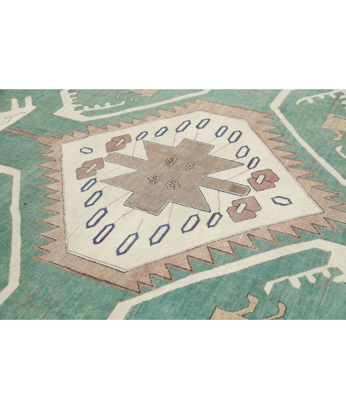 Heriz 11'10'' X 14'6'' Hand-Knotted Wool Rug 11'10'' x 14'6'' (355 X 435) / Green / Tan