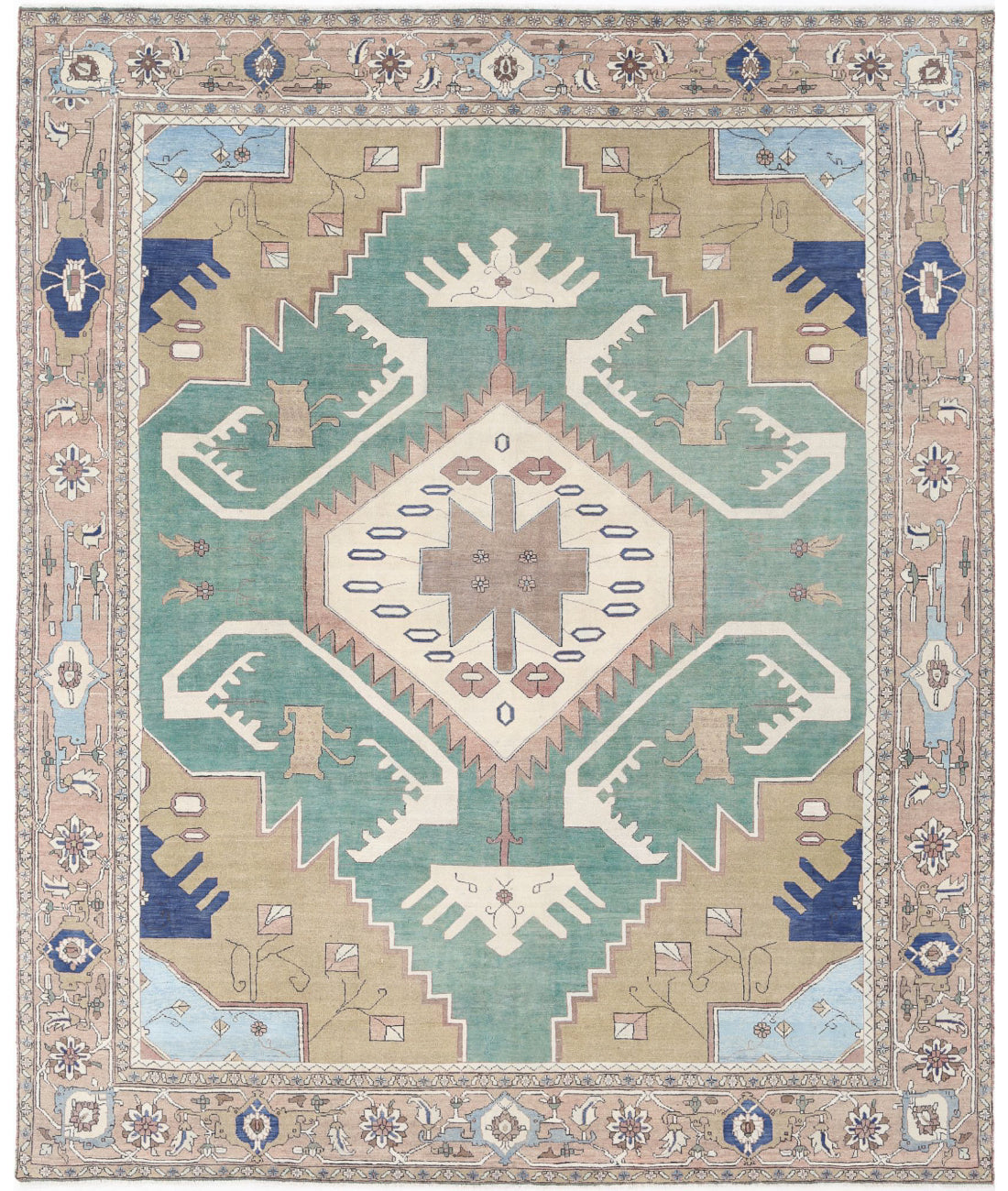 Heriz 11'10'' X 14'6'' Hand-Knotted Wool Rug 11'10'' x 14'6'' (355 X 435) / Green / Tan