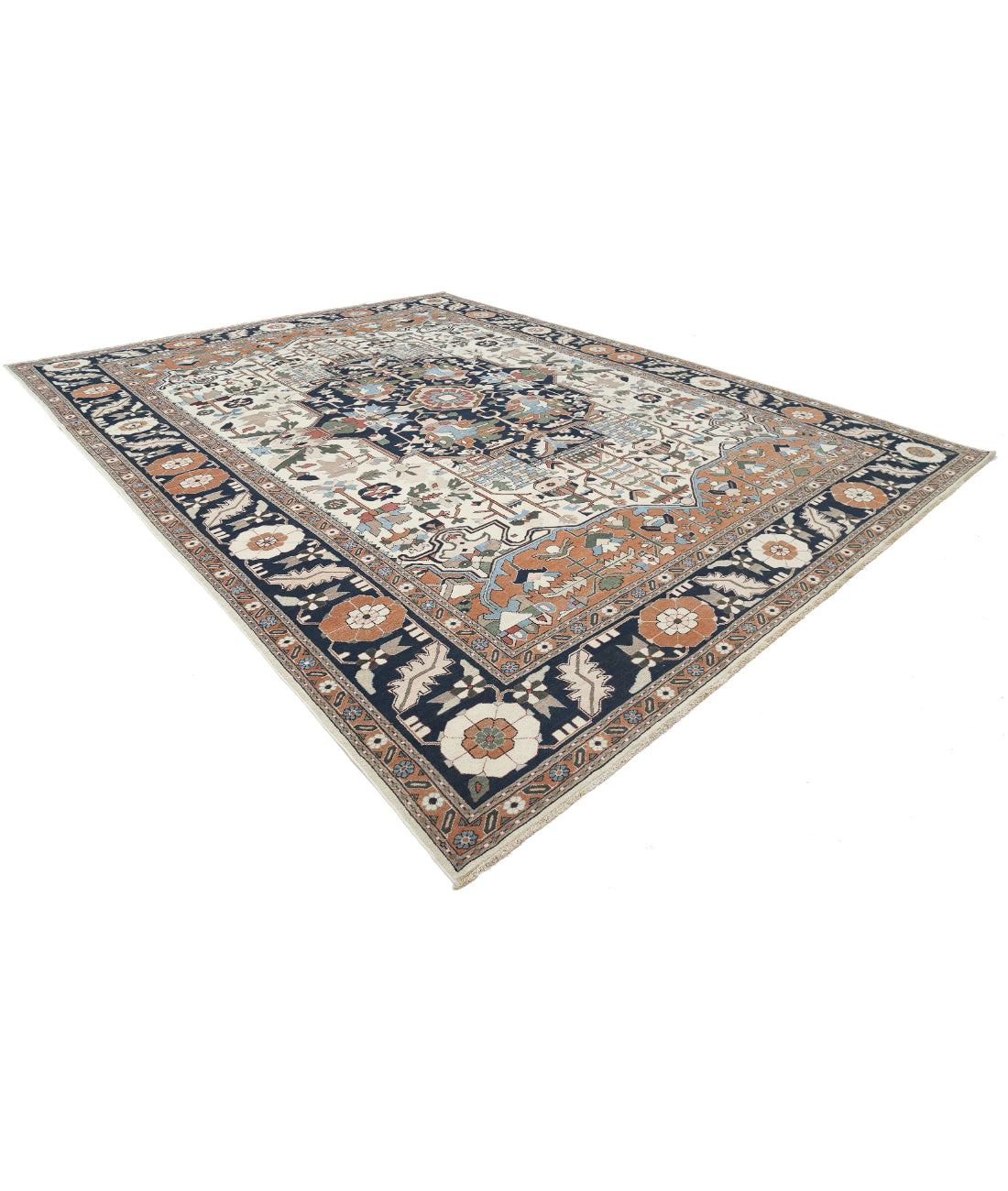 Heriz 12'0'' X 15'2'' Hand-Knotted Wool Rug 12'0'' x 15'2'' (360 X 455) / Ivory / Blue