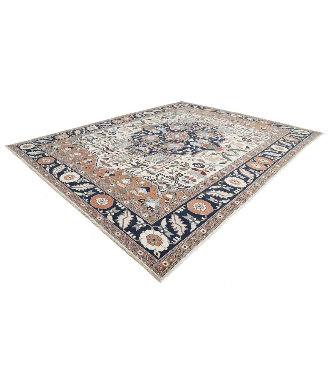 Heriz 12'0'' X 15'2'' Hand-Knotted Wool Rug 12'0'' x 15'2'' (360 X 455) / Ivory / Blue