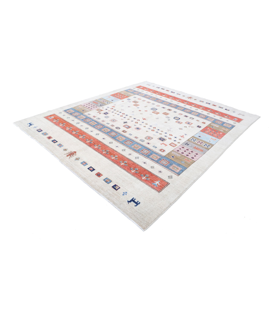 Gabbeh 8'0'' X 9'7'' Hand-Knotted Wool Rug 8'0'' x 9'7'' (240 X 288) / Ivory / Red