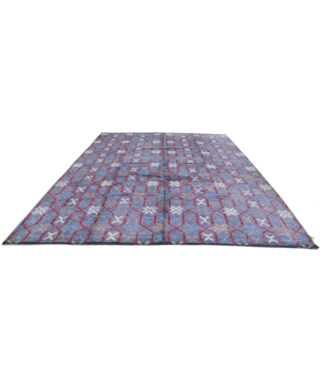 Moroccan 10'7'' X 13'9'' Hand-Knotted Wool Rug 10'7'' x 13'9'' (318 X 413) / Blue / Ivory
