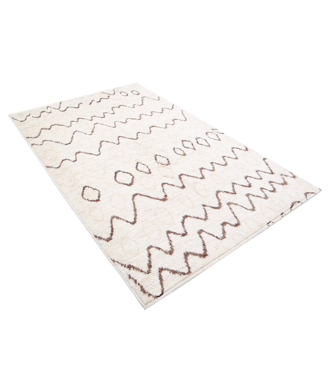 Moroccan 4'10'' X 7'7'' Hand-Knotted Wool Rug 4'10'' x 7'7'' (145 X 228) / Ivory / Taupe
