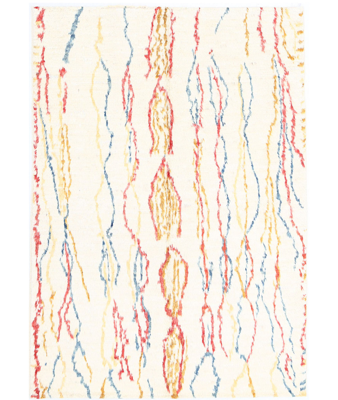 Moroccan 5'0'' X 7'3'' Hand-Knotted Wool Rug 5'0'' x 7'3'' (150 X 218) / Ivory / Red