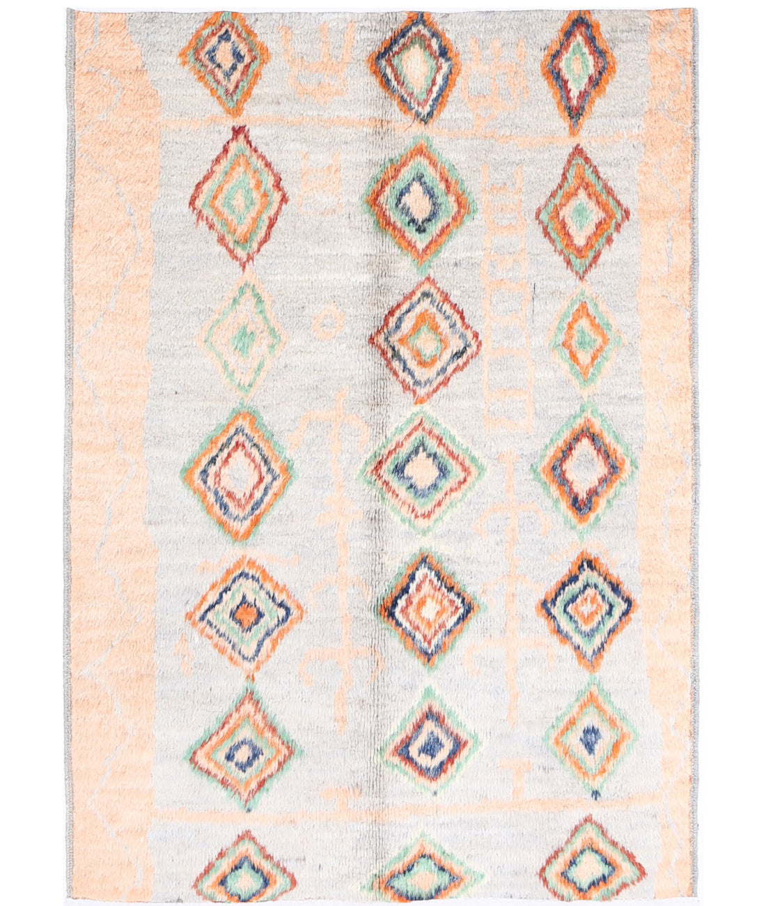 Moroccan 4'2'' X 5'9'' Hand-Knotted Wool Rug 4'2'' x 5'9'' (125 X 173) / Blue / Brown