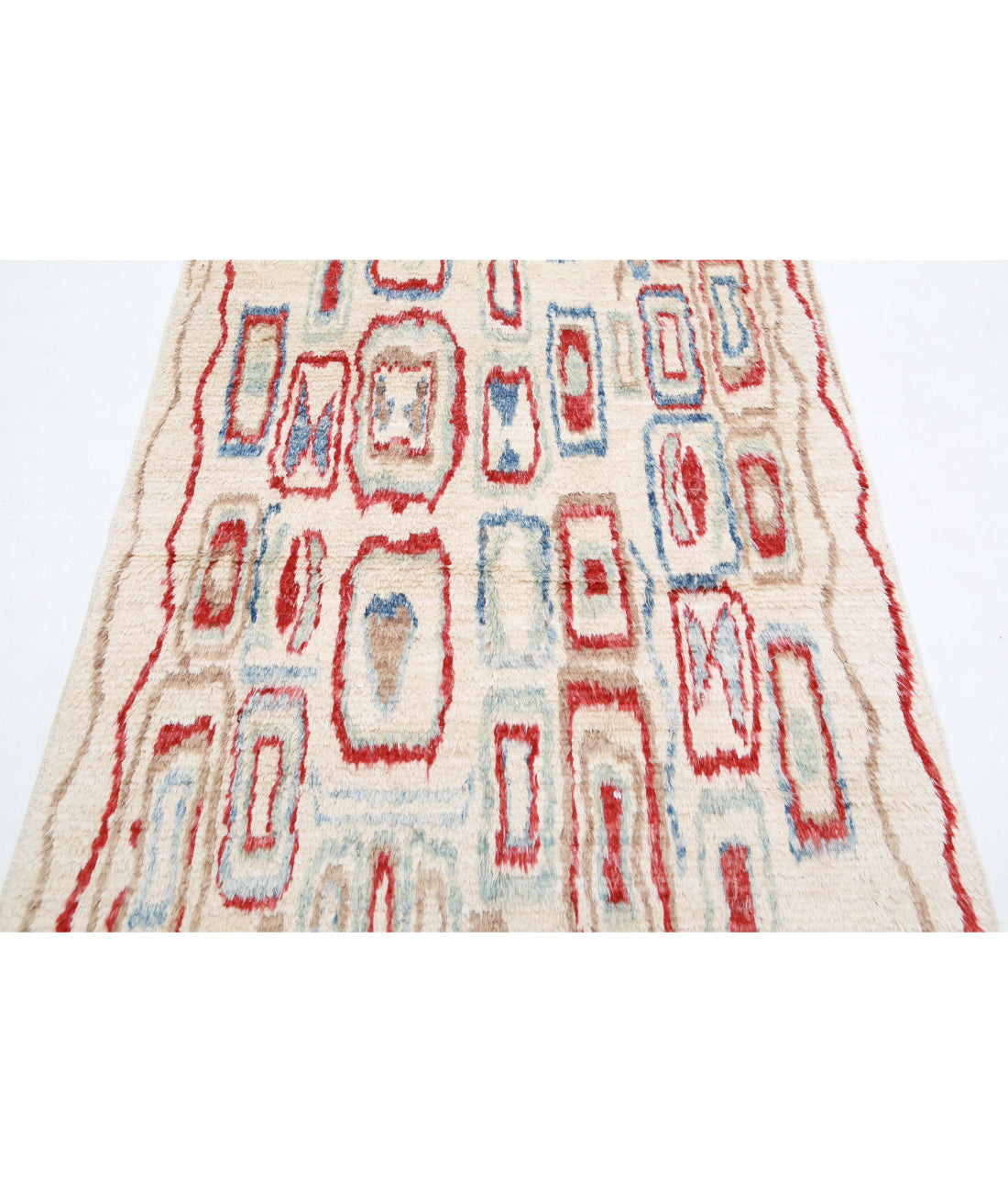 Moroccan 3'9'' X 5'10'' Hand-Knotted Wool Rug 3'9'' x 5'10'' (113 X 175) / Ivory / Red