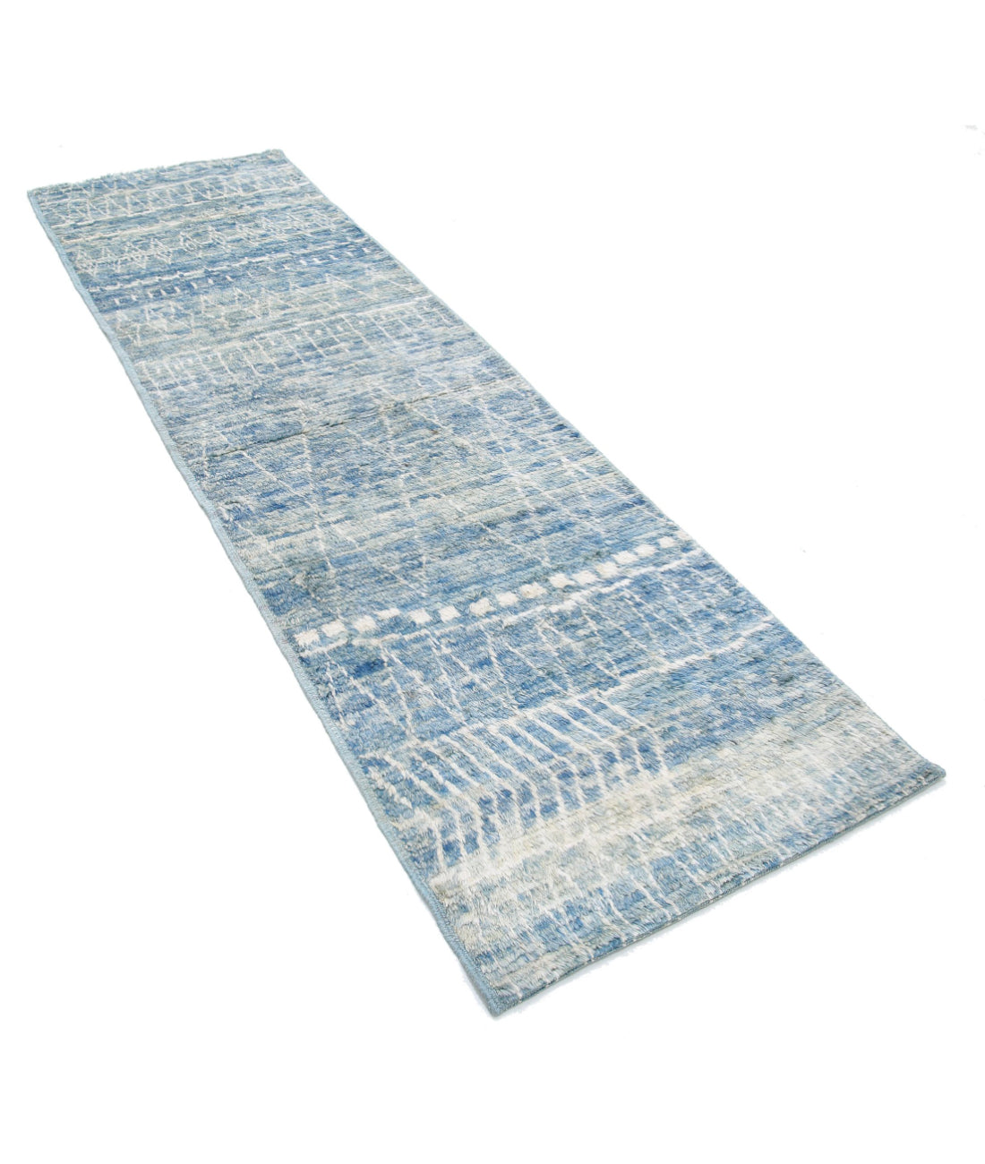 Moroccan 2'8'' X 9'4'' Hand-Knotted Wool Rug 2'8'' x 9'4'' (80 X 280) / Blue / Blue