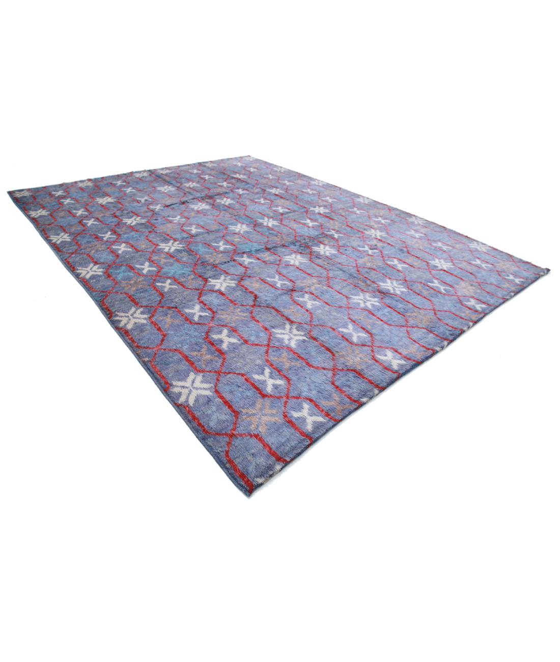 Moroccan 10'7'' X 13'9'' Hand-Knotted Wool Rug 10'7'' x 13'9'' (318 X 413) / Blue / Ivory