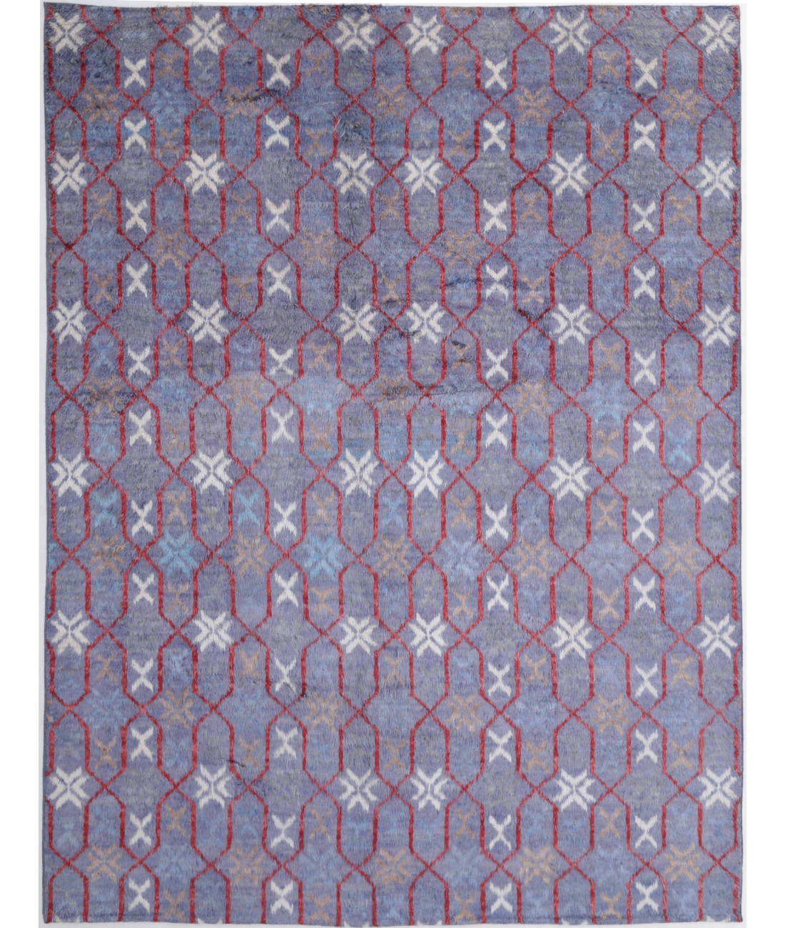 Moroccan 10'7'' X 13'9'' Hand-Knotted Wool Rug 10'7'' x 13'9'' (318 X 413) / Blue / Ivory