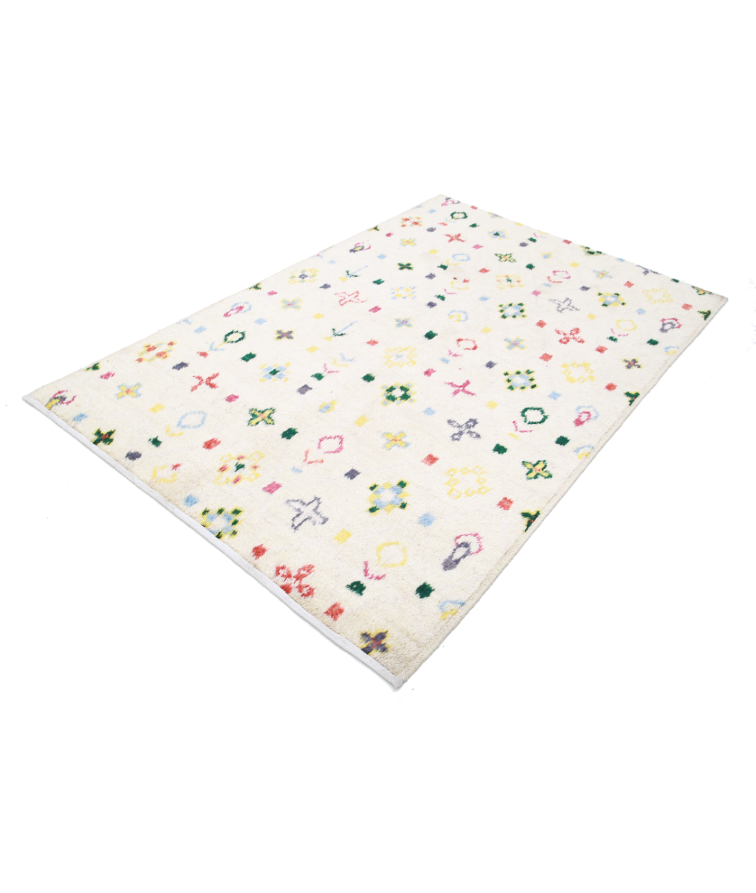 Moroccan 4'11'' X 7'8'' Hand-Knotted Wool Rug 4'11'' x 7'8'' (148 X 230) / Ivory / Blue