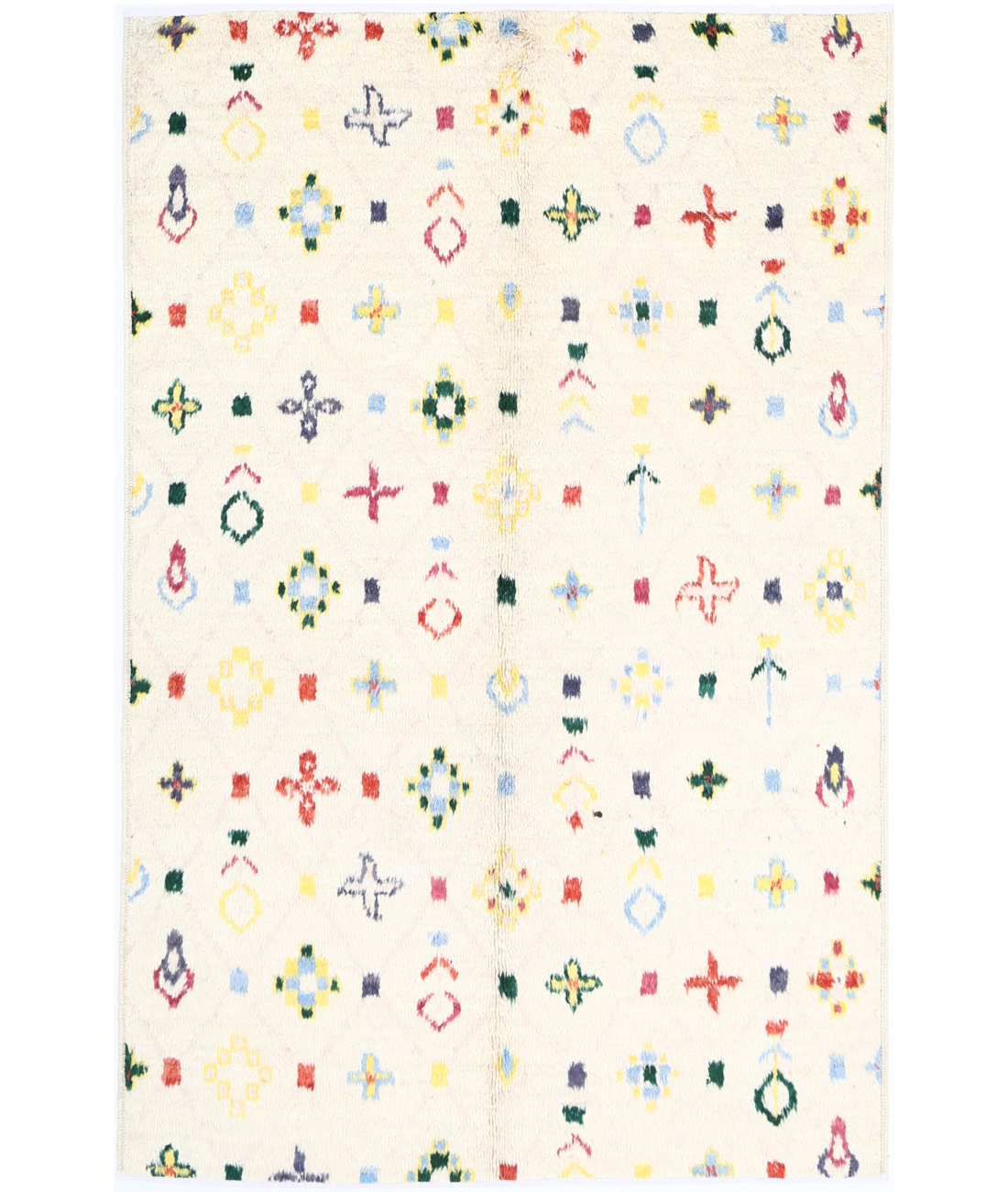 Moroccan 4'11'' X 7'8'' Hand-Knotted Wool Rug 4'11'' x 7'8'' (148 X 230) / Ivory / Blue