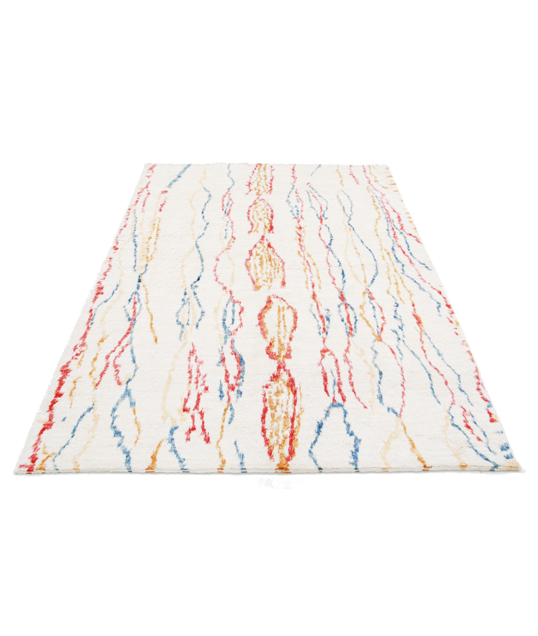 Moroccan 5'0'' X 7'3'' Hand-Knotted Wool Rug 5'0'' x 7'3'' (150 X 218) / Ivory / Red