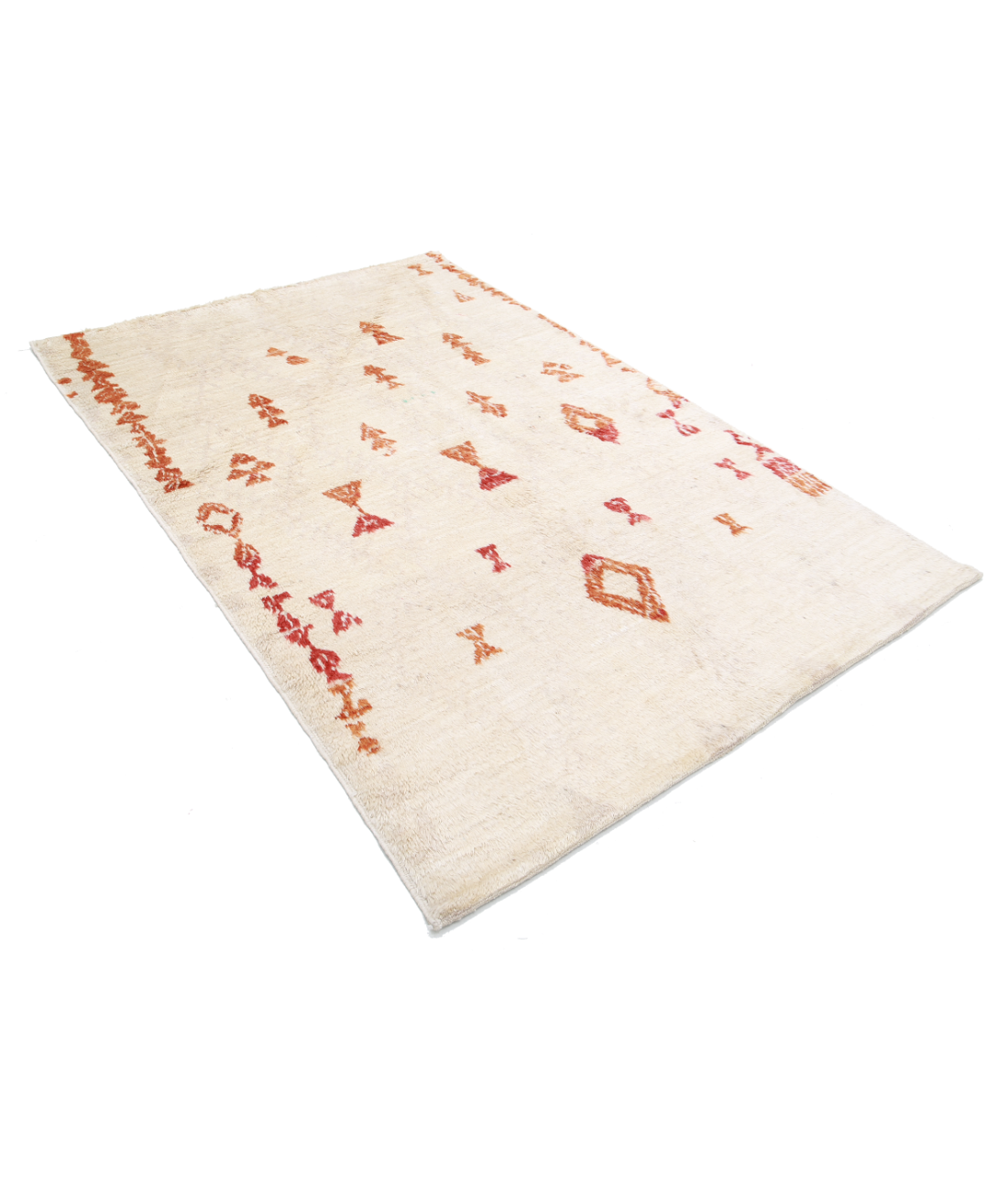 Moroccan 5'2'' X 7'10'' Hand-Knotted Wool Rug 5'2'' x 7'10'' (155 X 235) / Ivory / Red