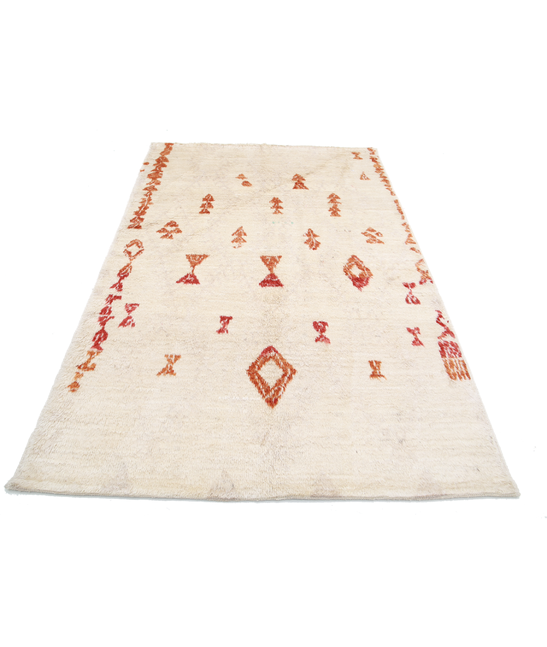 Moroccan 5'2'' X 7'10'' Hand-Knotted Wool Rug 5'2'' x 7'10'' (155 X 235) / Ivory / Red
