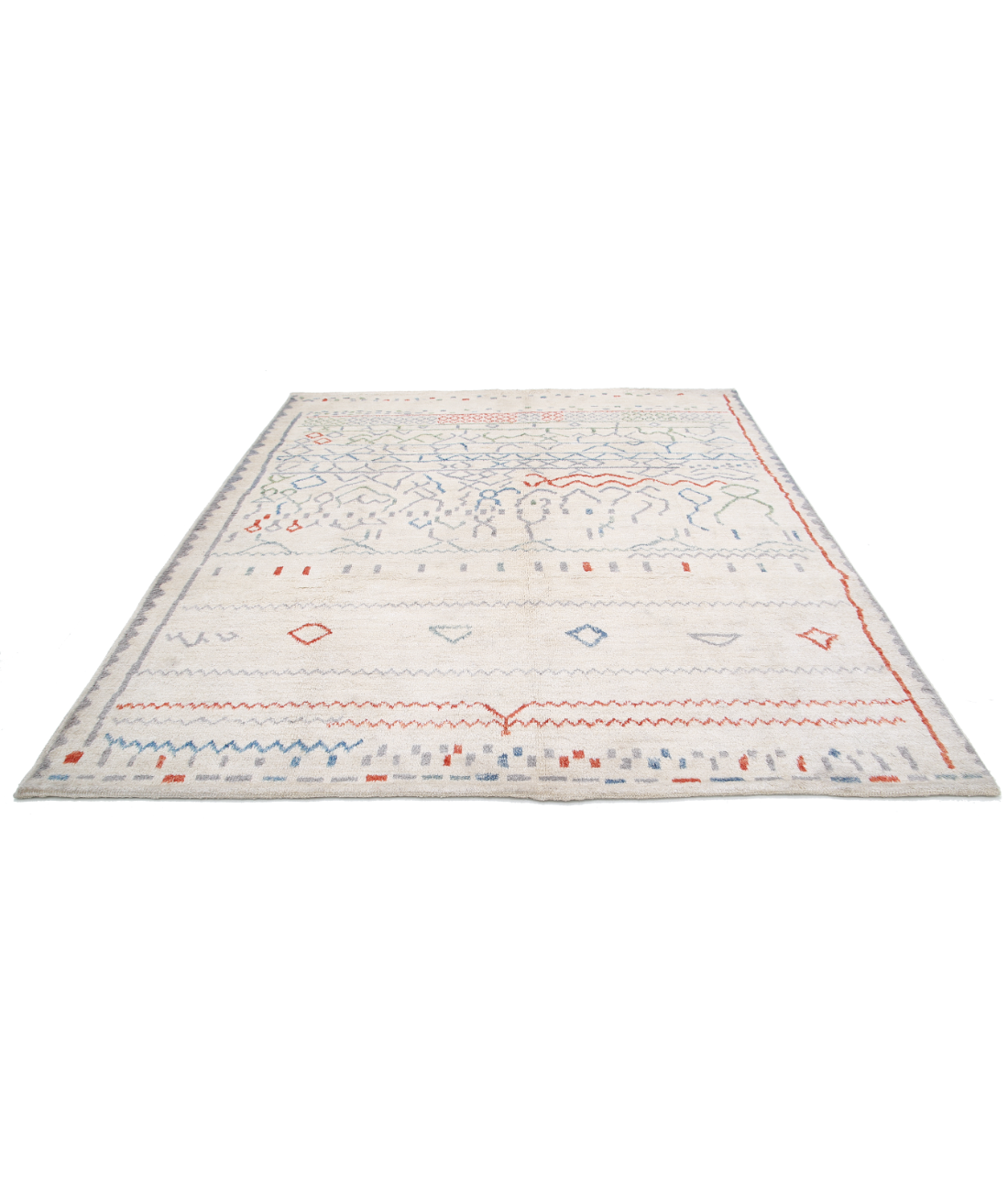 Moroccan 8'6'' X 9'9'' Hand-Knotted Wool Rug 8'6'' x 9'9'' (255 X 293) / Ivory / Red