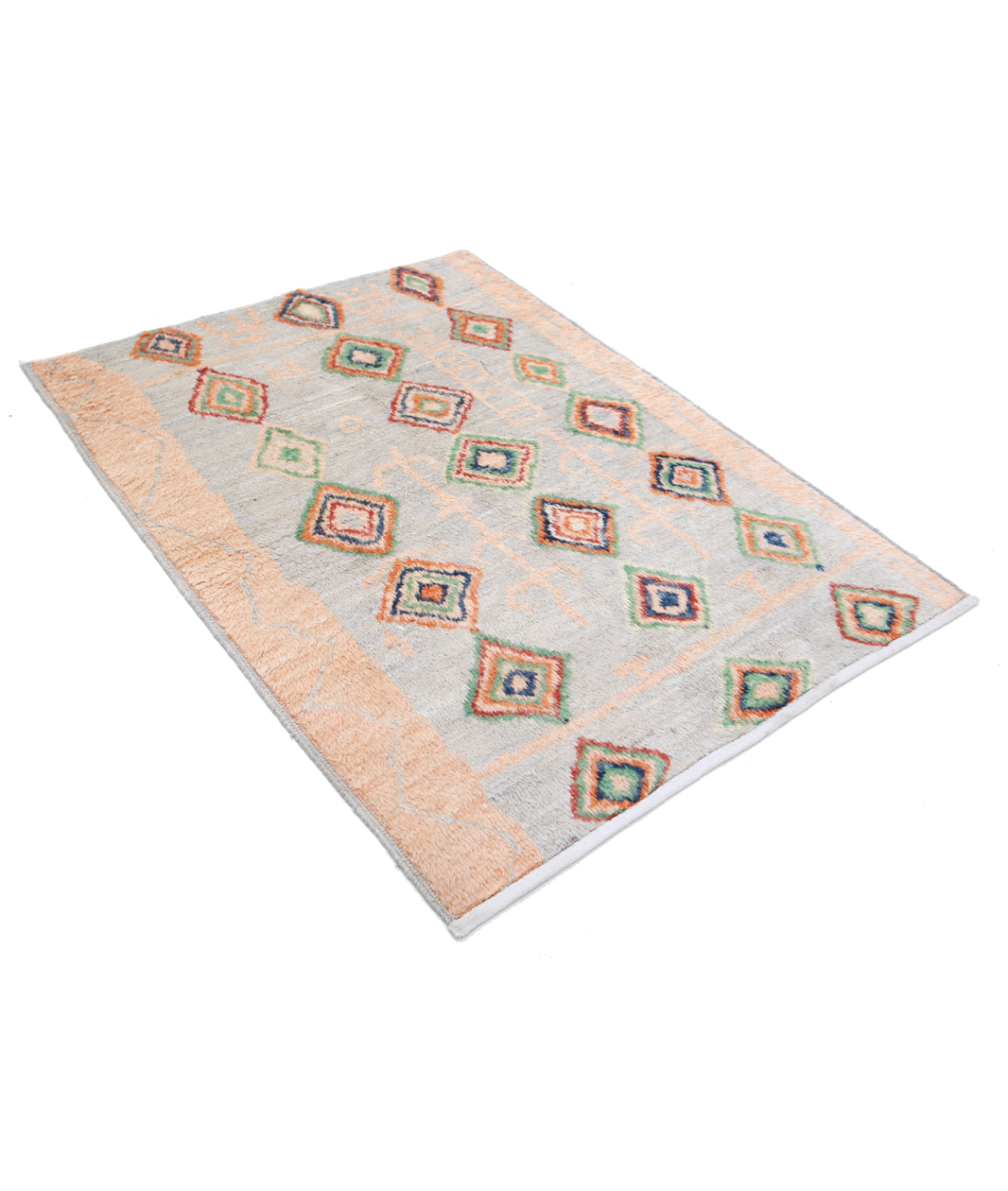 Moroccan 4'2'' X 5'9'' Hand-Knotted Wool Rug 4'2'' x 5'9'' (125 X 173) / Blue / Brown