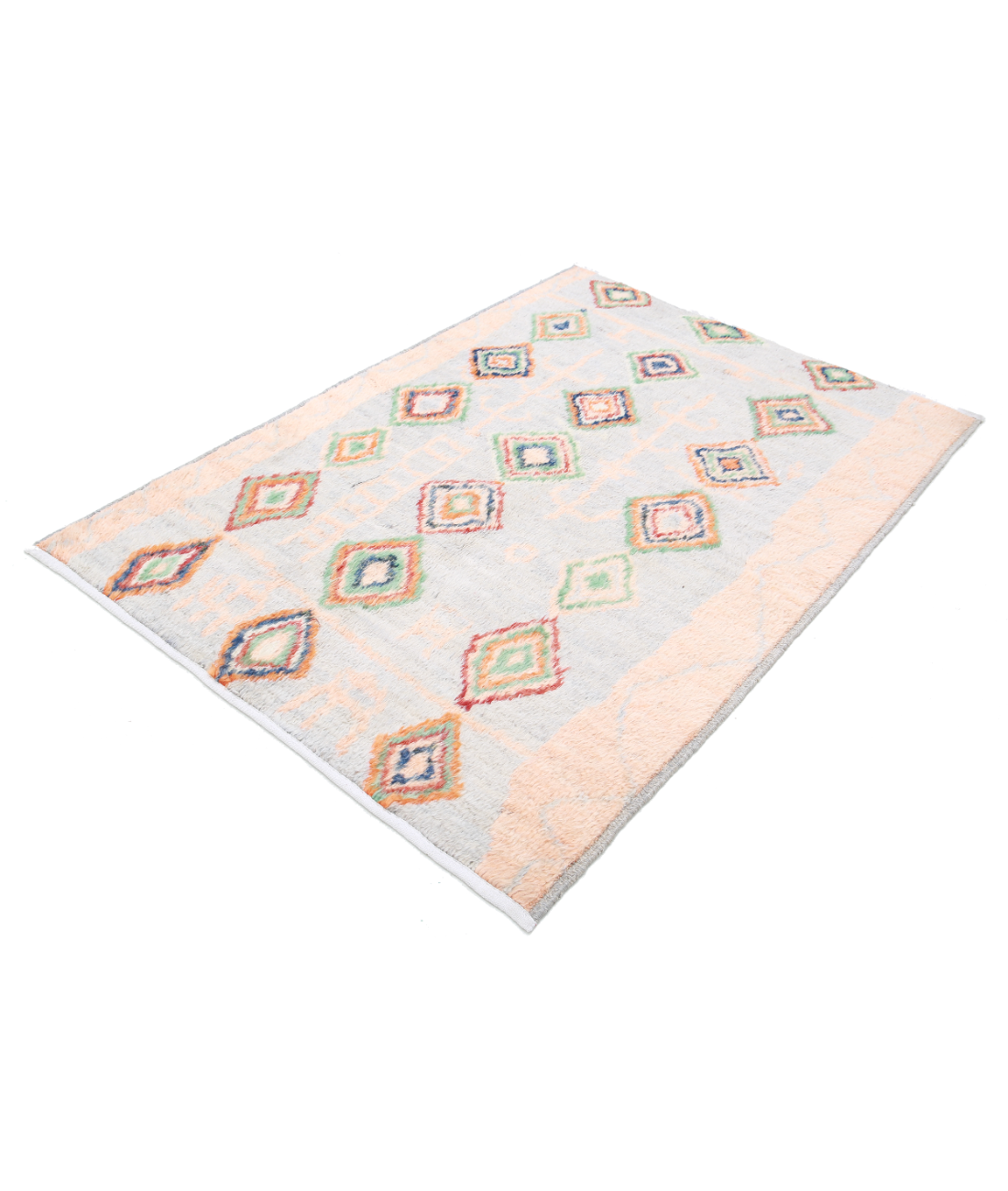 Moroccan 4'2'' X 5'9'' Hand-Knotted Wool Rug 4'2'' x 5'9'' (125 X 173) / Blue / Brown