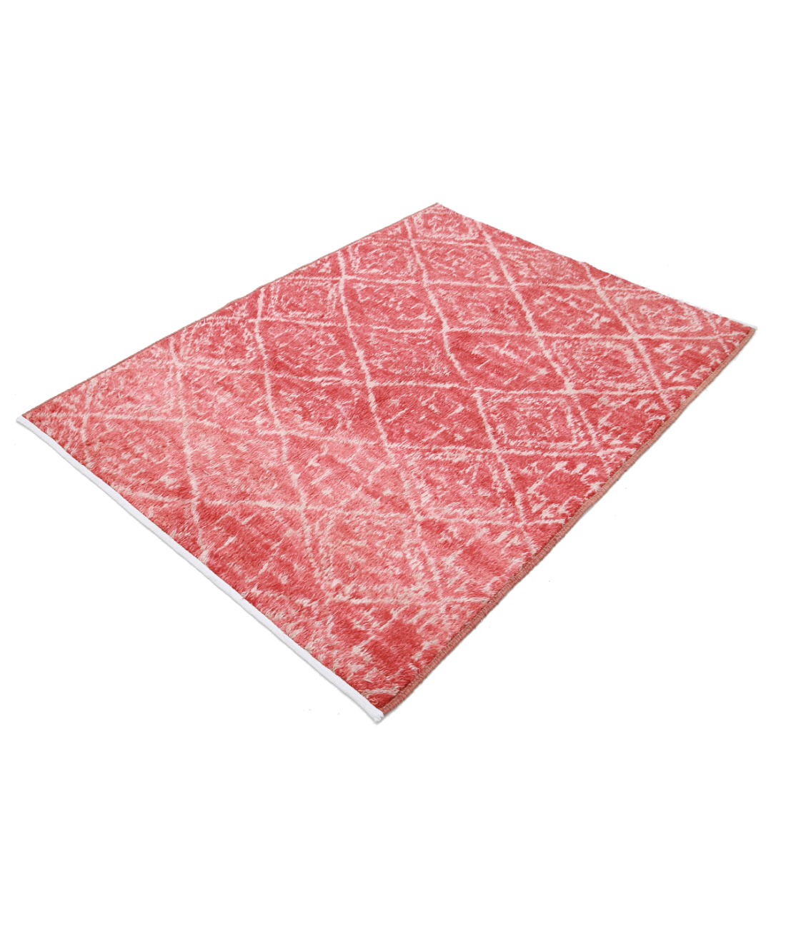 Moroccan 4'4'' X 5'9'' Hand-Knotted Wool Rug 4'4'' x 5'9'' (130 X 173) / Red / Ivory
