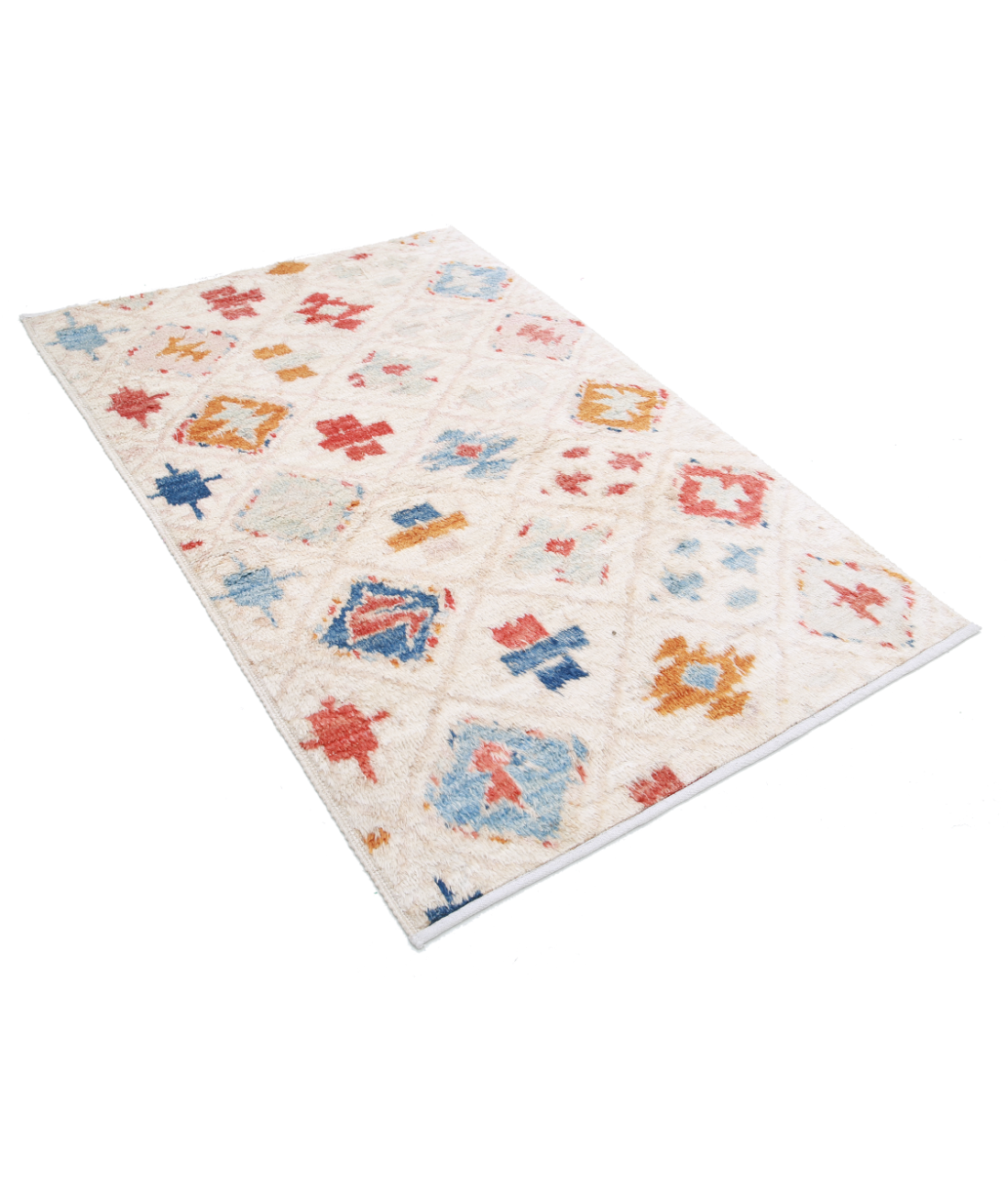 Moroccan 3'11'' X 6'1'' Hand-Knotted Wool Rug 3'11'' x 6'1'' (118 X 183) / Ivory / Red