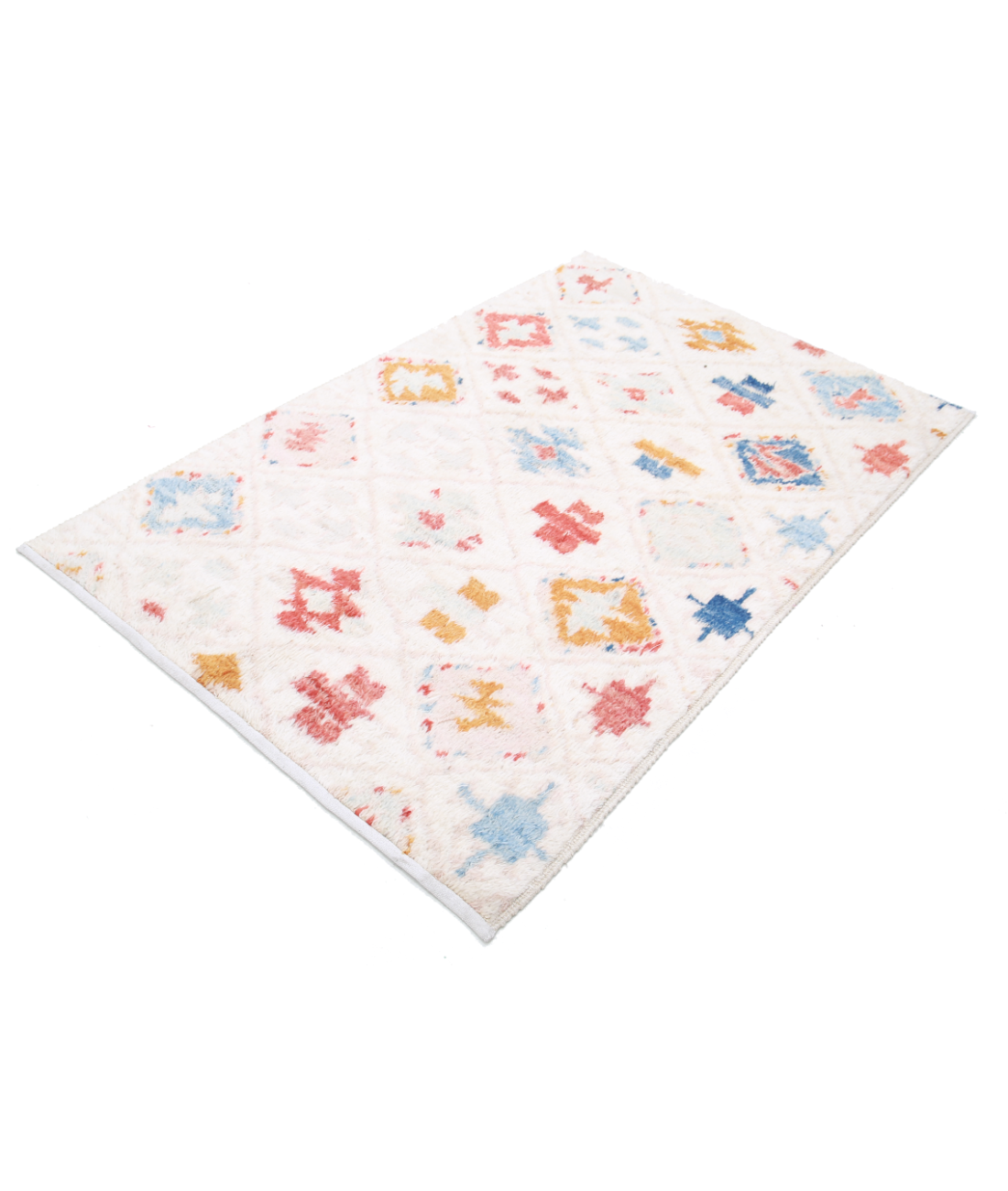 Moroccan 3'11'' X 6'1'' Hand-Knotted Wool Rug 3'11'' x 6'1'' (118 X 183) / Ivory / Red
