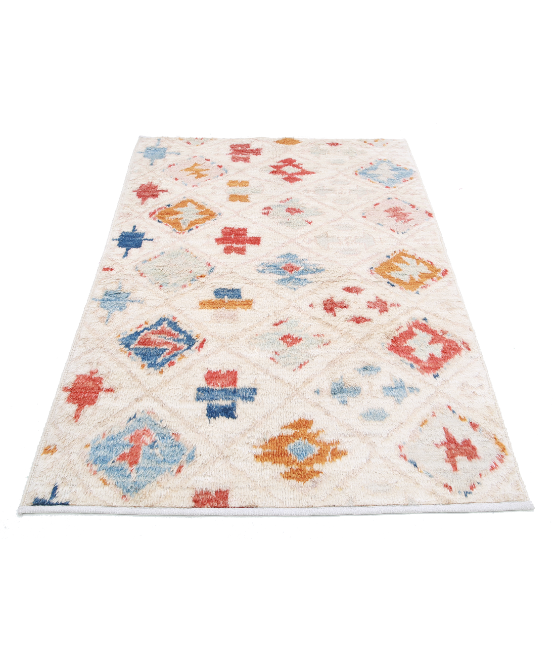 Moroccan 3'11'' X 6'1'' Hand-Knotted Wool Rug 3'11'' x 6'1'' (118 X 183) / Ivory / Red