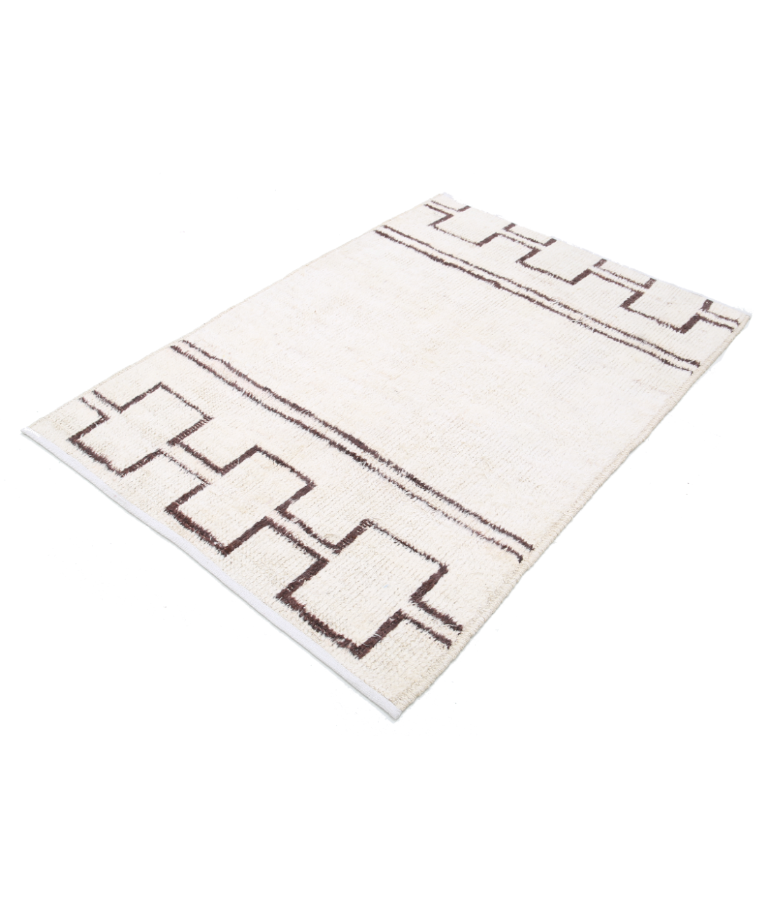 Moroccan 3'10'' X 5'8'' Hand-Knotted Wool Rug 3'10'' x 5'8'' (115 X 170) / Ivory / Brown