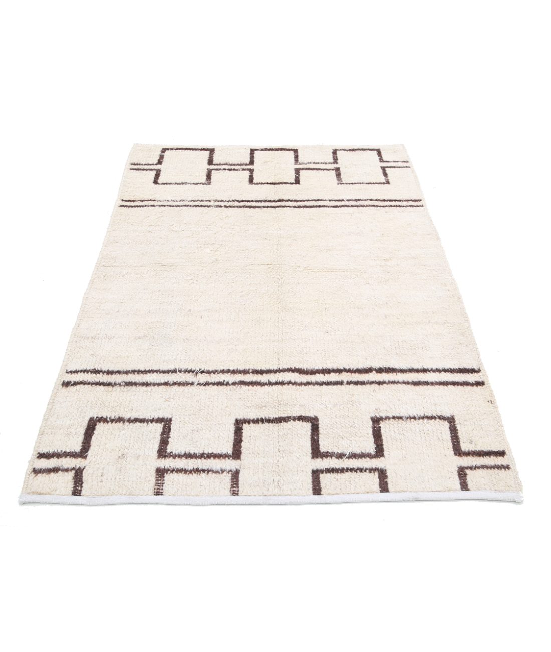 Moroccan 3'10'' X 5'8'' Hand-Knotted Wool Rug 3'10'' x 5'8'' (115 X 170) / Ivory / Brown