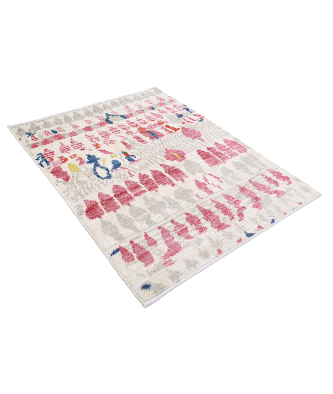 Moroccan 4'5'' X 5'10'' Hand-Knotted Wool Rug 4'5'' x 5'10'' (133 X 175) / Ivory / Red