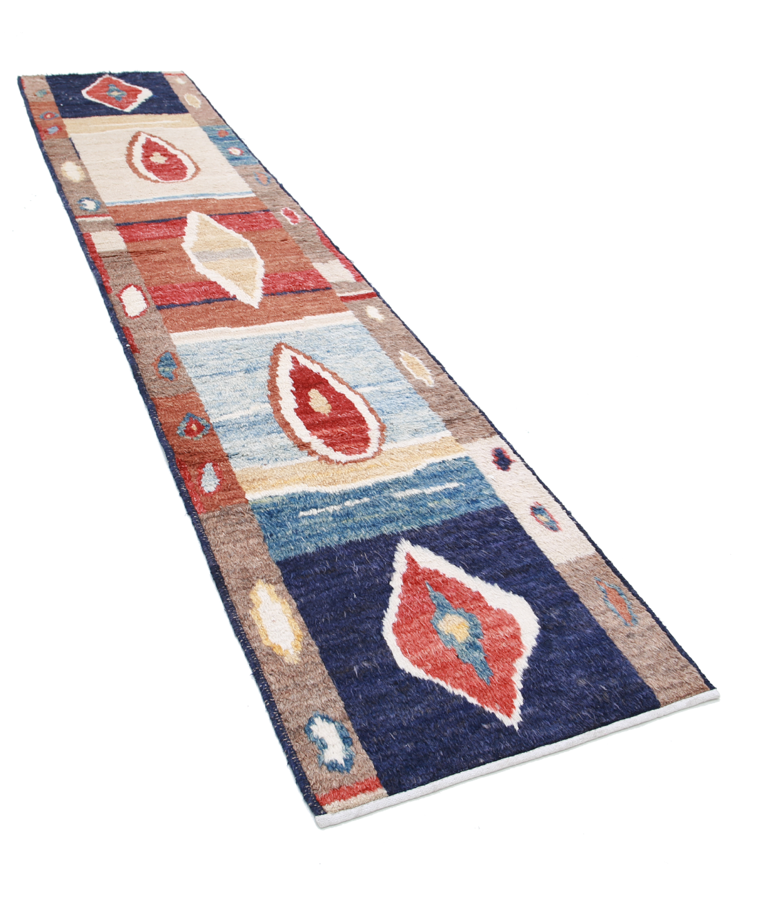 Moroccan 2'9'' X 13'10'' Hand-Knotted Wool Rug 2'9'' x 13'10'' (83 X 415) / Blue / Red