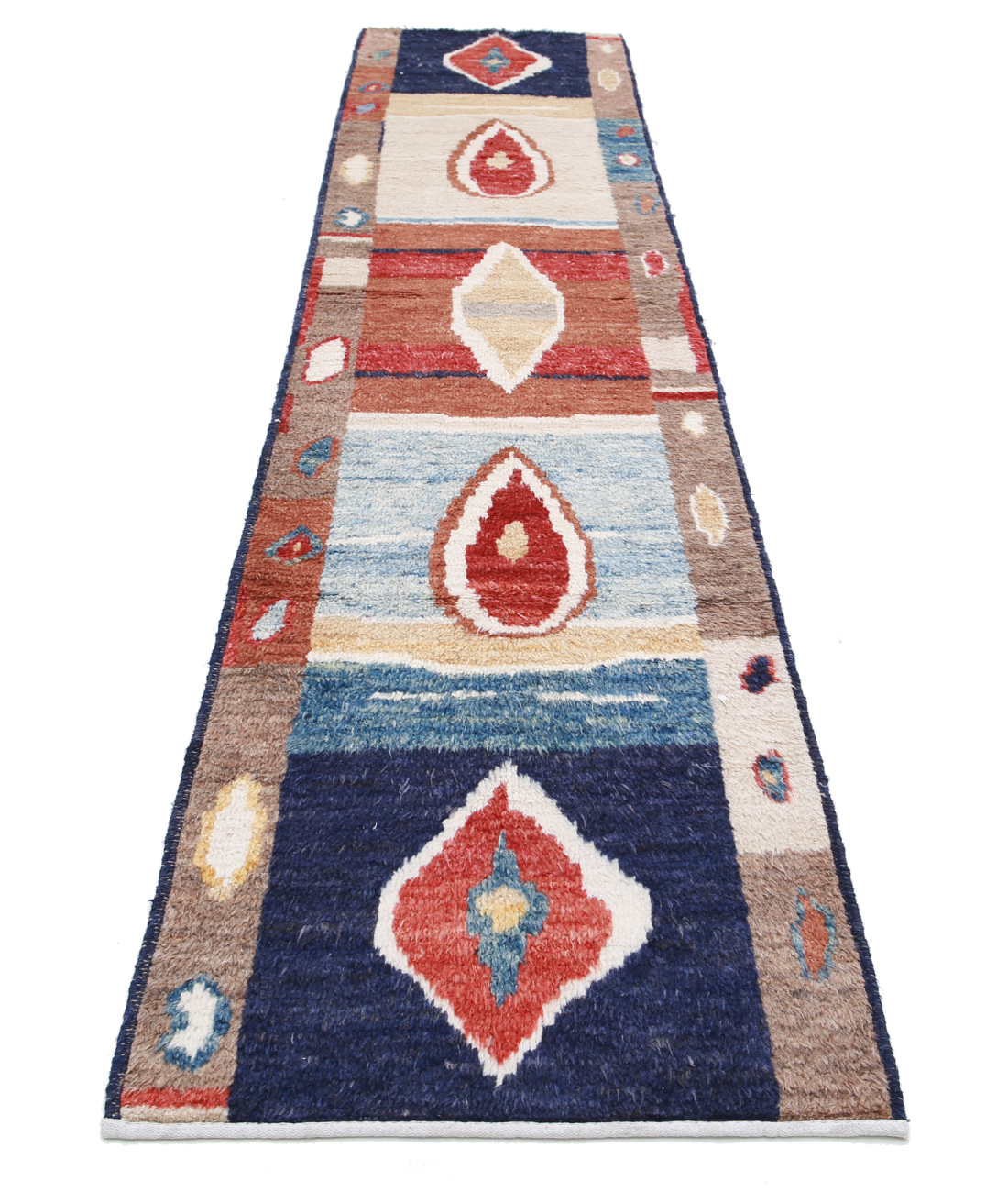 Moroccan 2'9'' X 13'10'' Hand-Knotted Wool Rug 2'9'' x 13'10'' (83 X 415) / Blue / Red