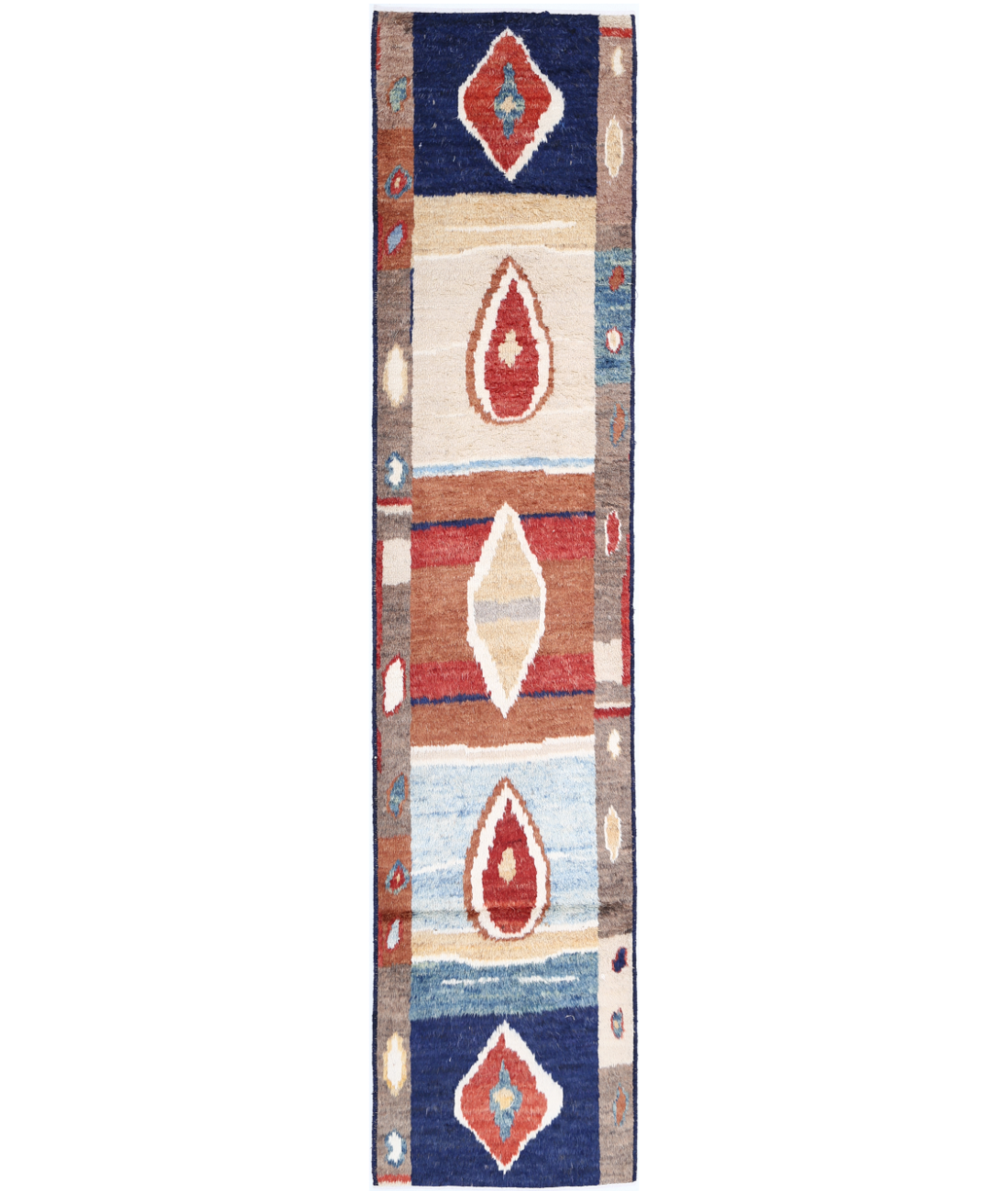 Moroccan 2'9'' X 13'10'' Hand-Knotted Wool Rug 2'9'' x 13'10'' (83 X 415) / Blue / Red