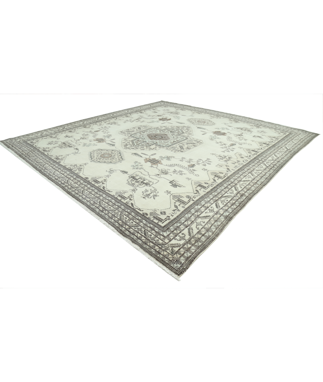 Moroccan 14'11'' X 16'1'' Hand-Knotted Wool Rug 14'11'' x 16'1'' (448 X 483) / Ivory / Grey