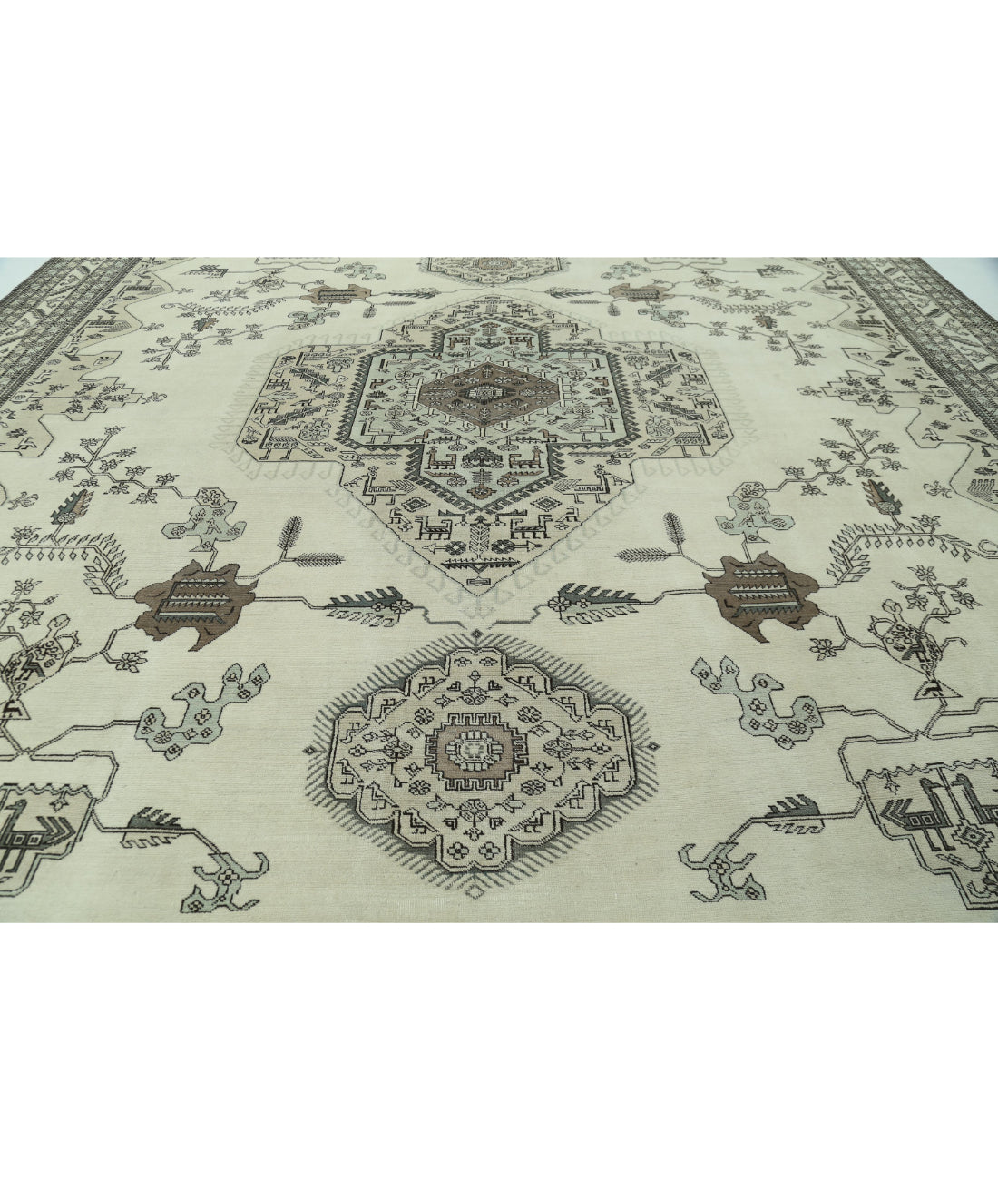 Moroccan 14'11'' X 16'1'' Hand-Knotted Wool Rug 14'11'' x 16'1'' (448 X 483) / Ivory / Grey