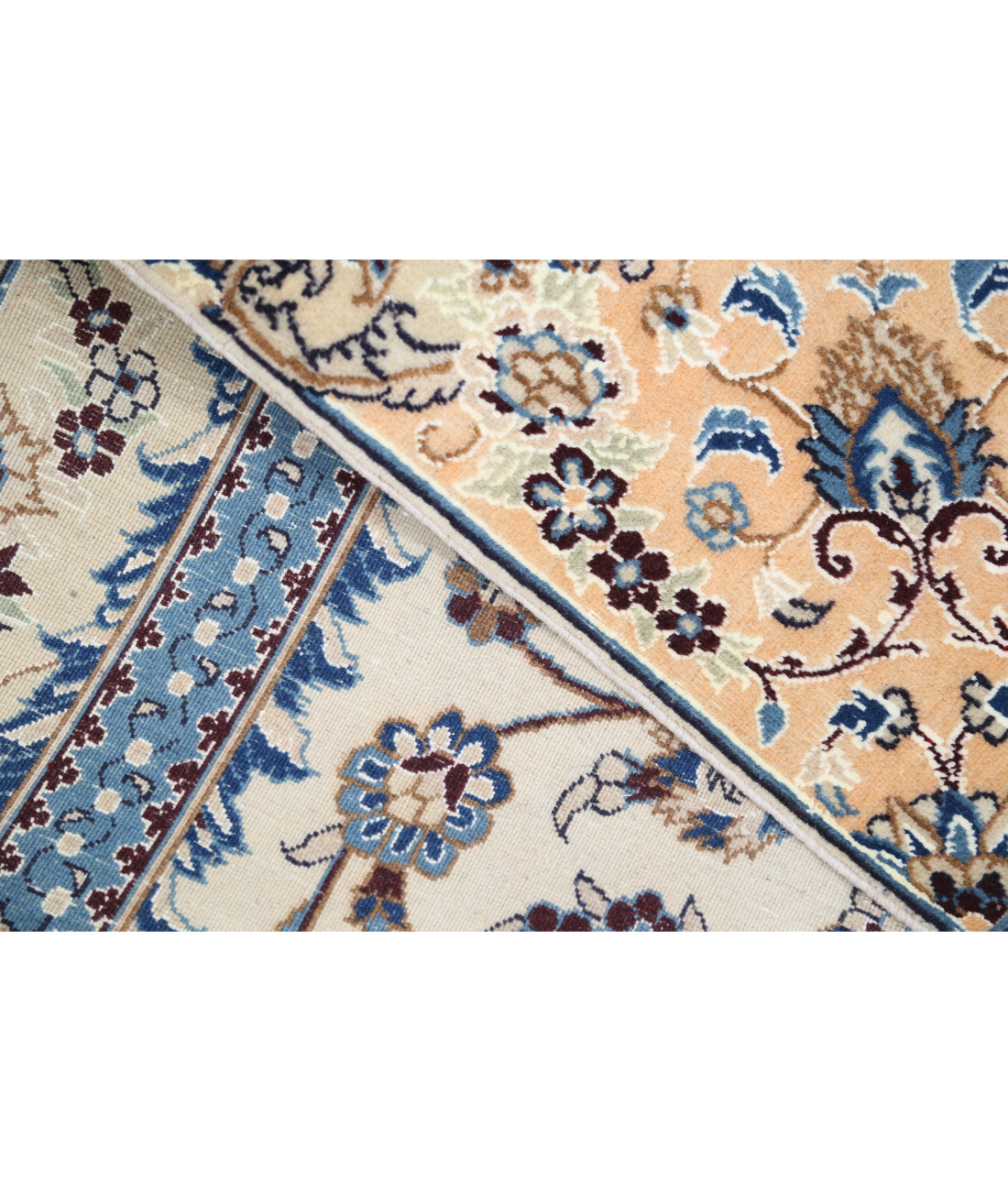 Hand Knotted Nain Wool & Silk Rug 3' 6" X 5' 1" 3' 6" X 5' 1" (107 X 155) / Ivory / Blue
