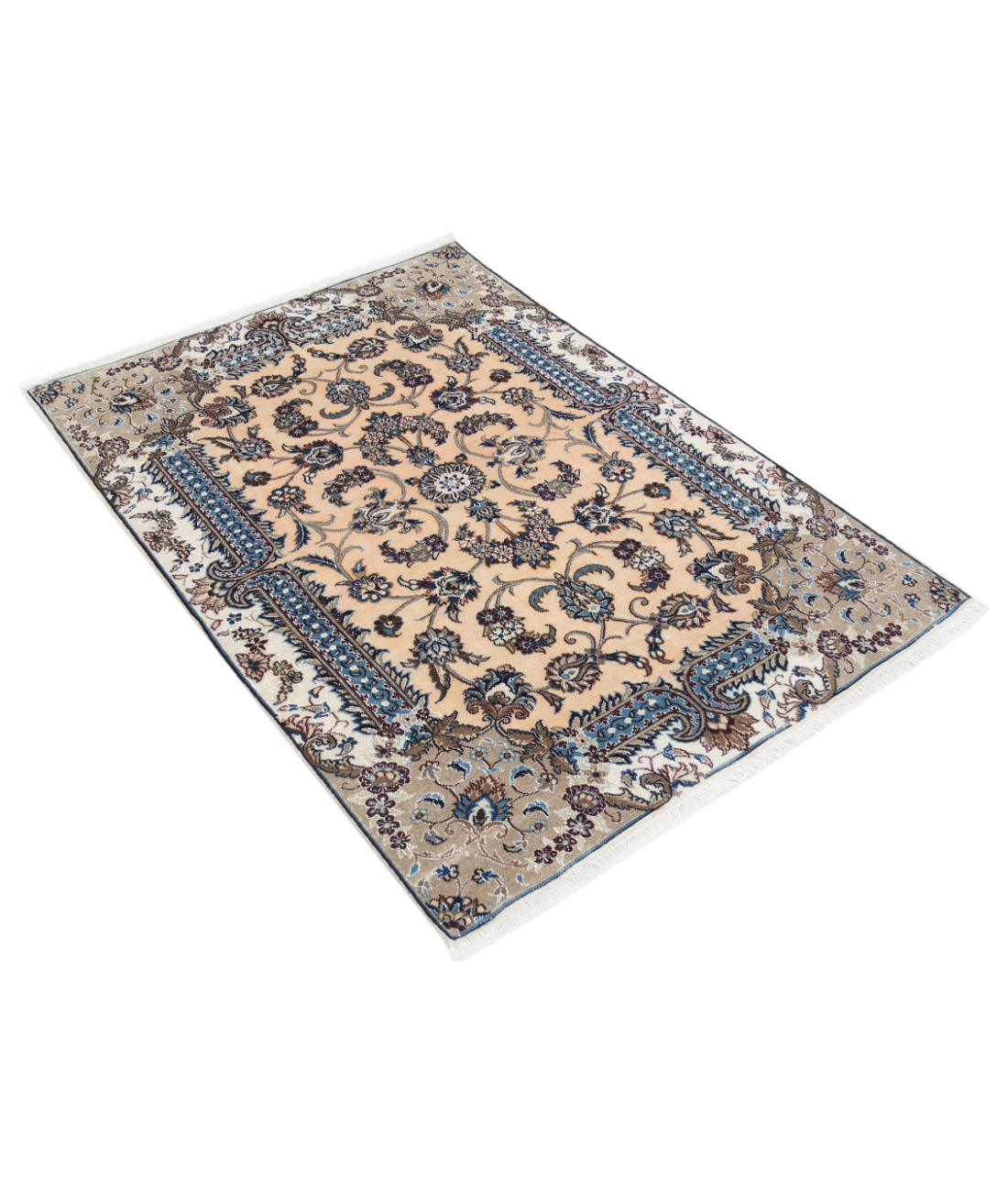 Hand Knotted Nain Wool & Silk Rug 3' 7" X 5' 2" 3' 7" X 5' 2" (109 X 158) / Peach / Ivory