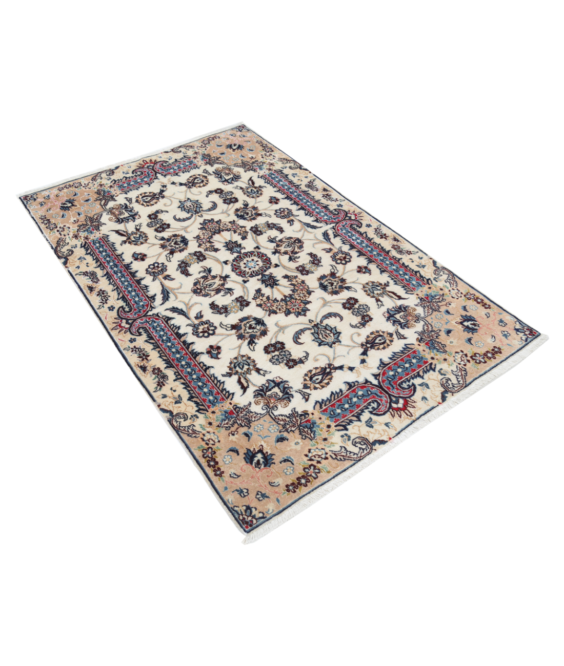 Hand Knotted Nain Wool & Silk Rug 3' 6" X 5' 2" 3' 6" X 5' 2" (107 X 158) / Ivory / Beige