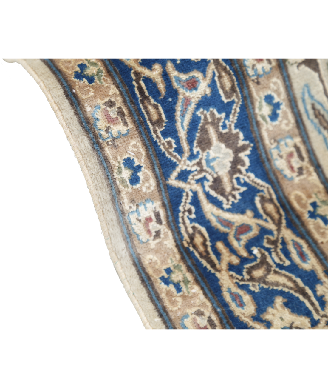 Hand Knotted Nain Wool & Silk Rug 9' 11" X 14' 10" 9' 11" X 14' 10" (302 X 452) / Ivory / Blue