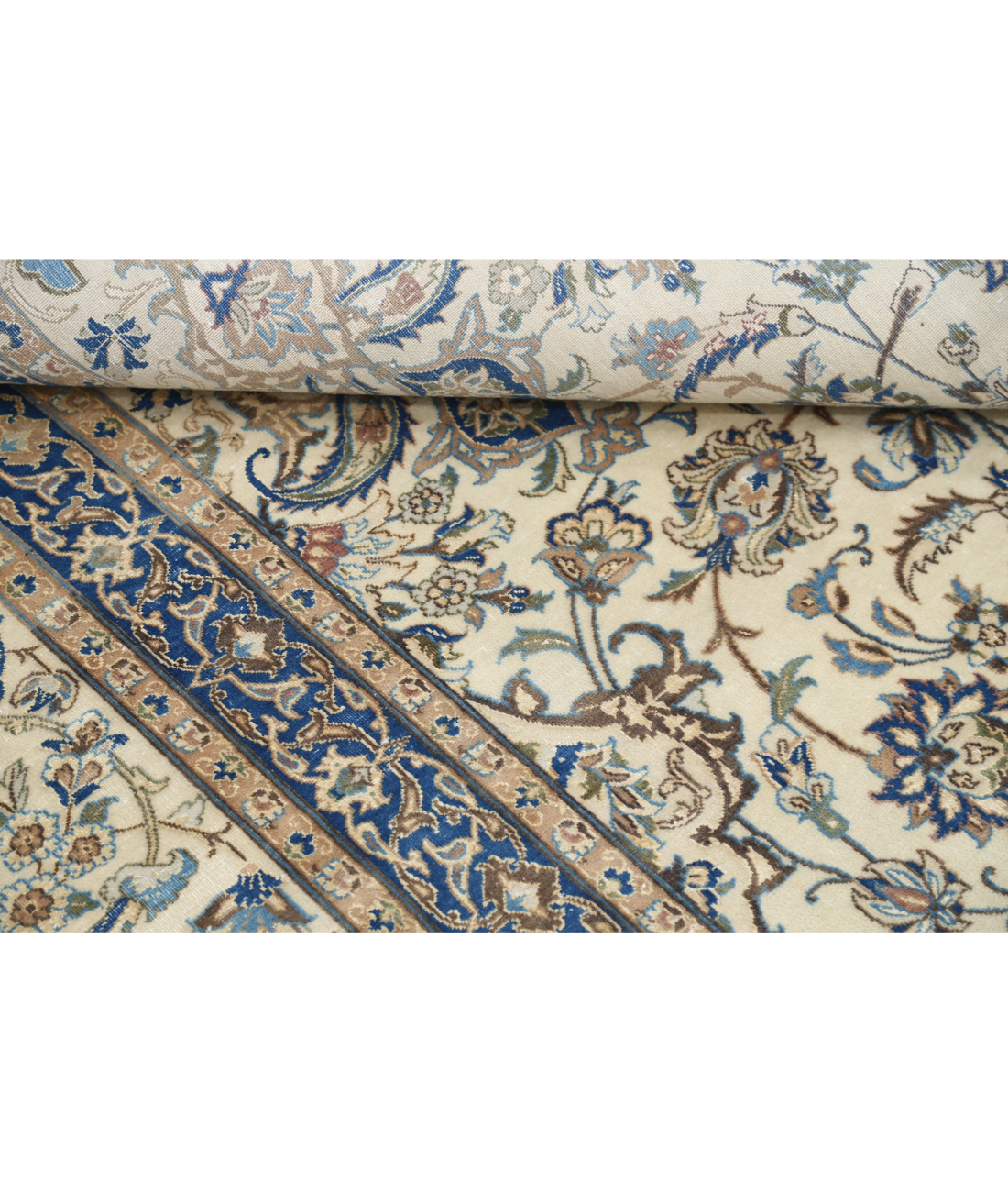 Hand Knotted Nain Wool & Silk Rug 9' 11" X 14' 10" 9' 11" X 14' 10" (302 X 452) / Ivory / Blue