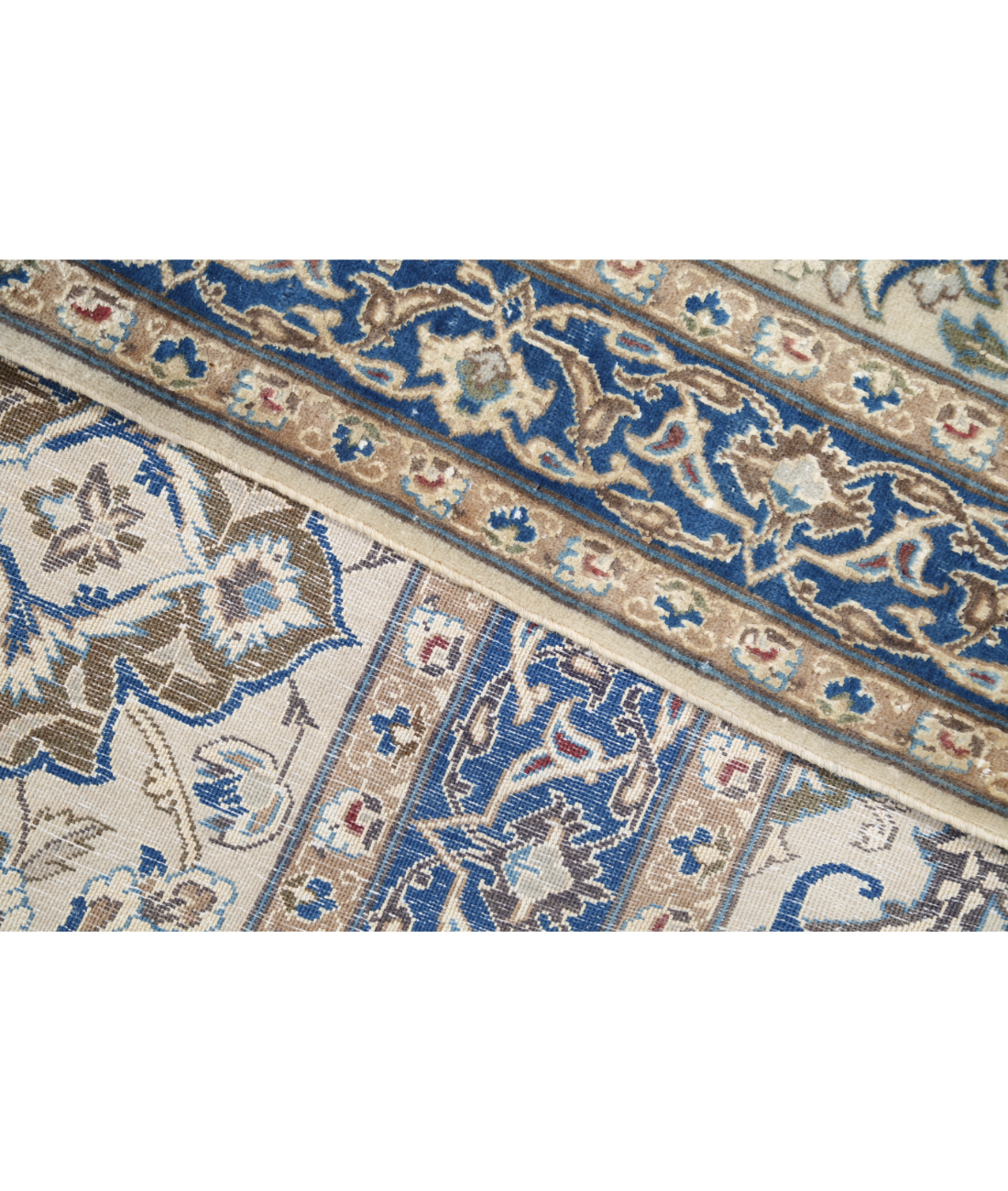 Hand Knotted Nain Wool & Silk Rug 9' 11" X 14' 10" 9' 11" X 14' 10" (302 X 452) / Ivory / Blue