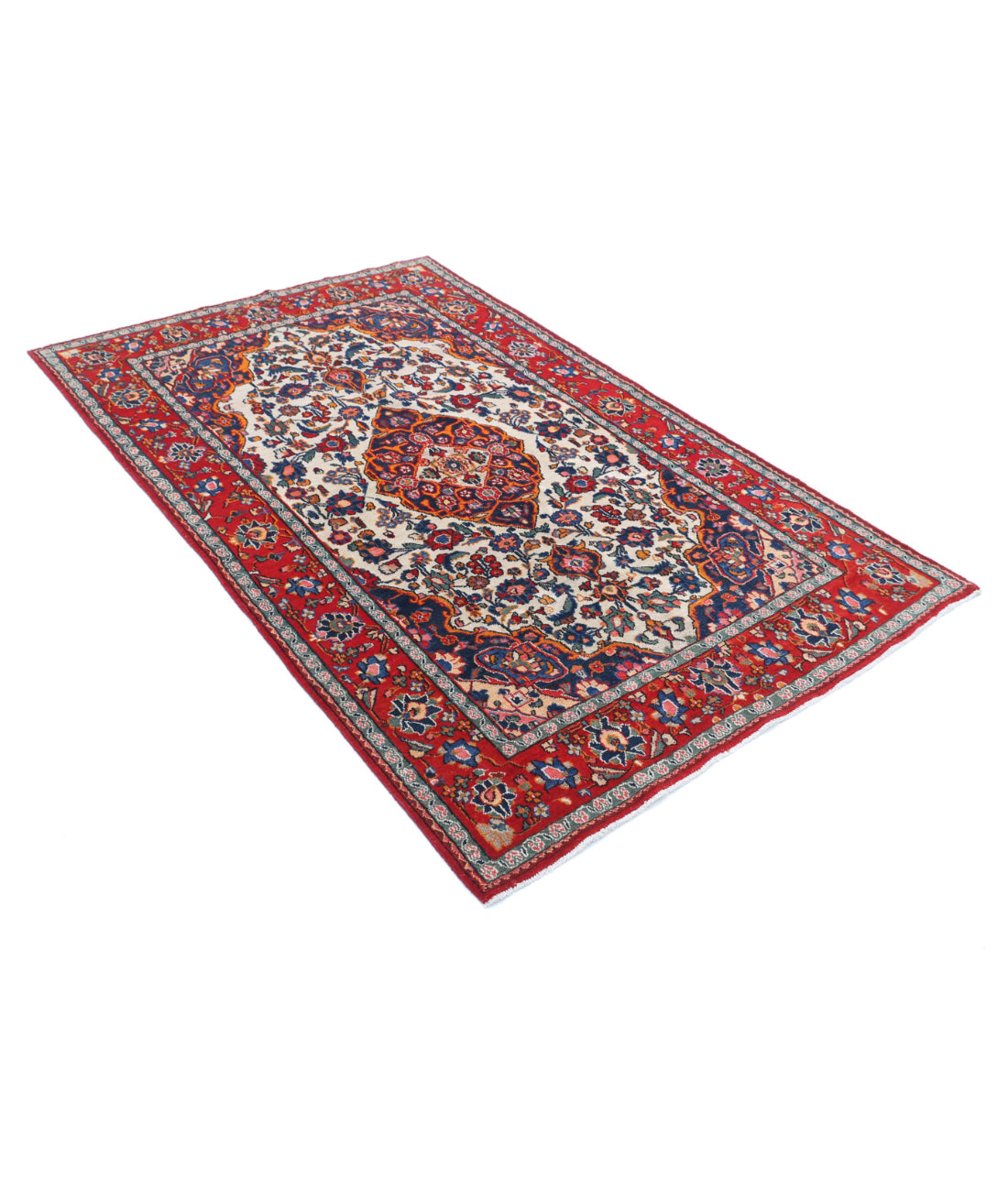 Navahand 4'2'' X 6'8'' Hand-Knotted Wool Rug 4'2'' x 6'8'' (125 X 200) / Ivory / Red
