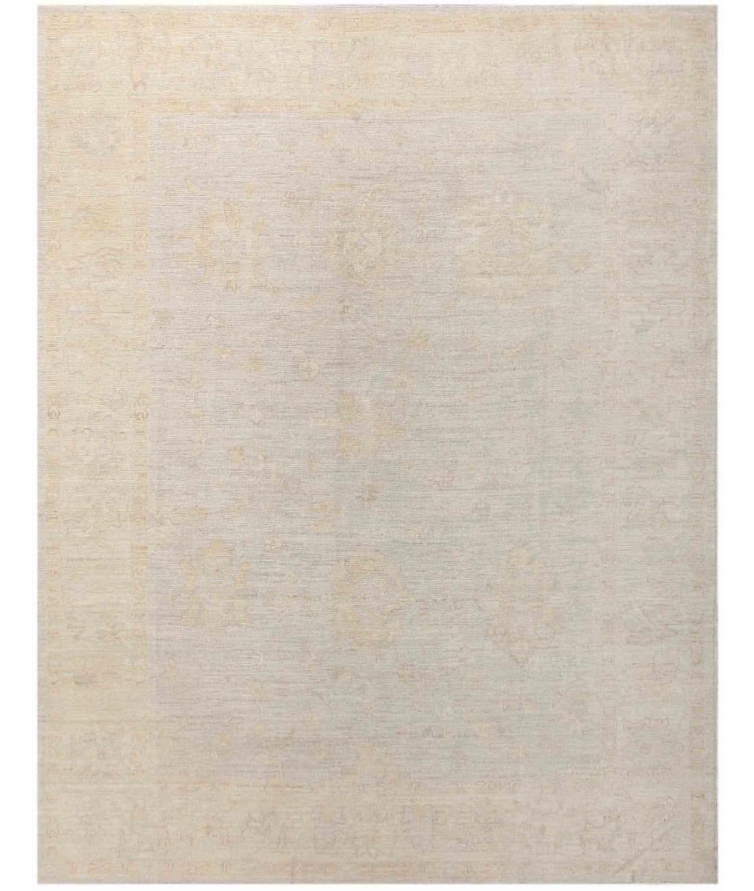 Hand Knotted Oushak Wool Rug 9' 1" X 11' 10" 9' 1" X 11' 10" (277 X 361) / Ivory / Taupe