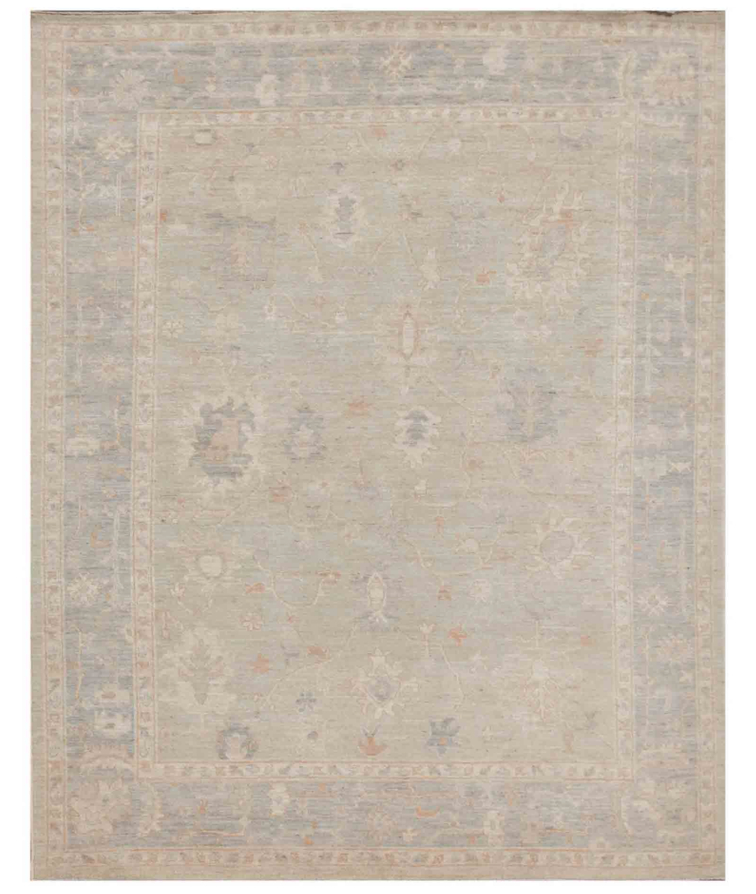 Hand Knotted Oushak Wool Rug 8' 2" X 10' 1" 8' 2" X 10' 1" (249 X 307) / Green / Grey
