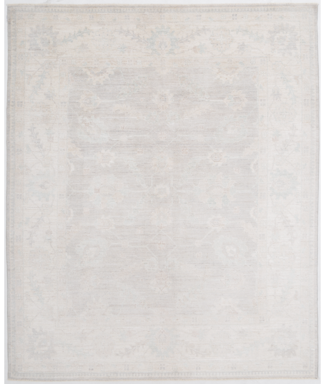 Hand Knotted Oushak Wool Rug 8' 3" X 9' 11" 8' 3" X 9' 11" (251 X 302) / Grey / Ivory