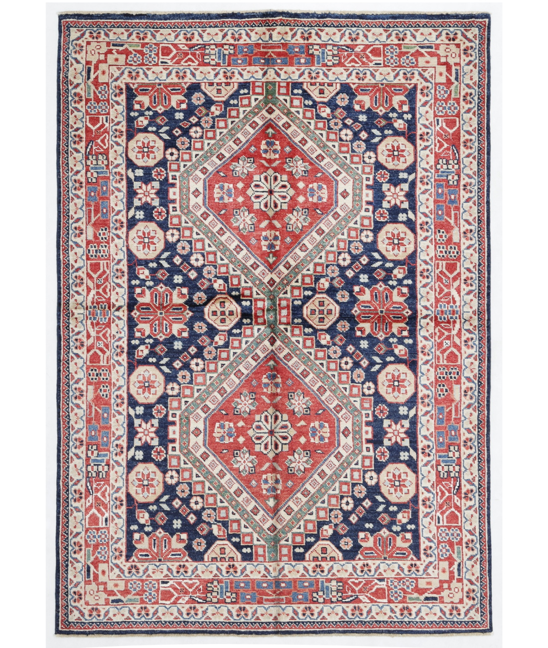 Hand Knotted Oushak Wool Rug 4' 10" X 7' 0" 4' 10" X 7' 0" (147 X 213) / Blue / Red
