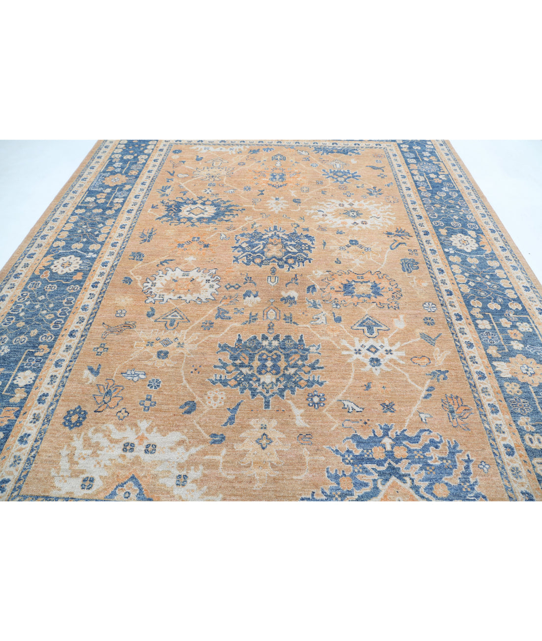 Oushak 9'1'' X 11'8'' Hand-Knotted Wool Rug 9'1'' x 11'8'' (273 X 350) / Rust / Blue